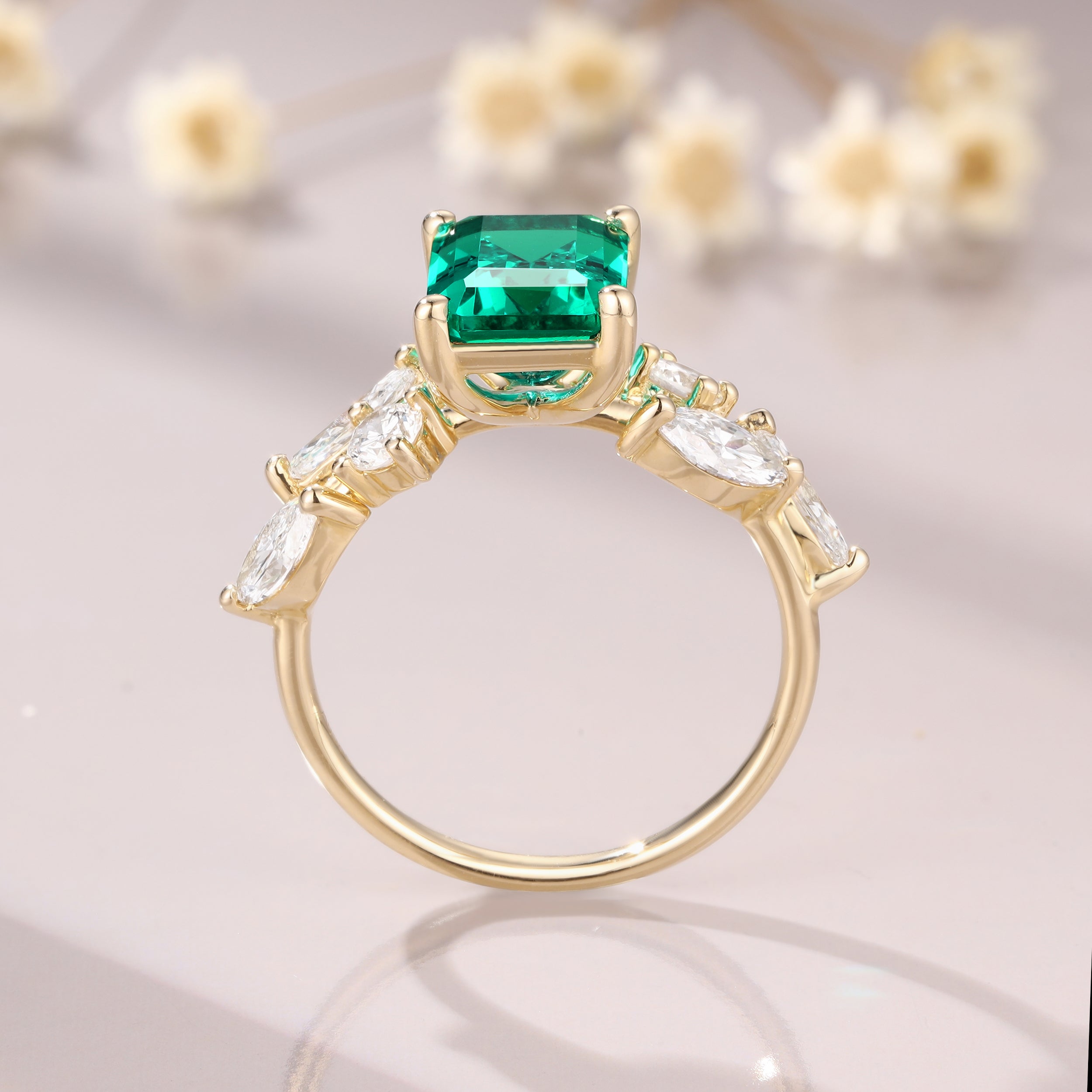 Vintage Emerald Stunning Engagement 14K Yellow Gold May Birthstone Promise Ring