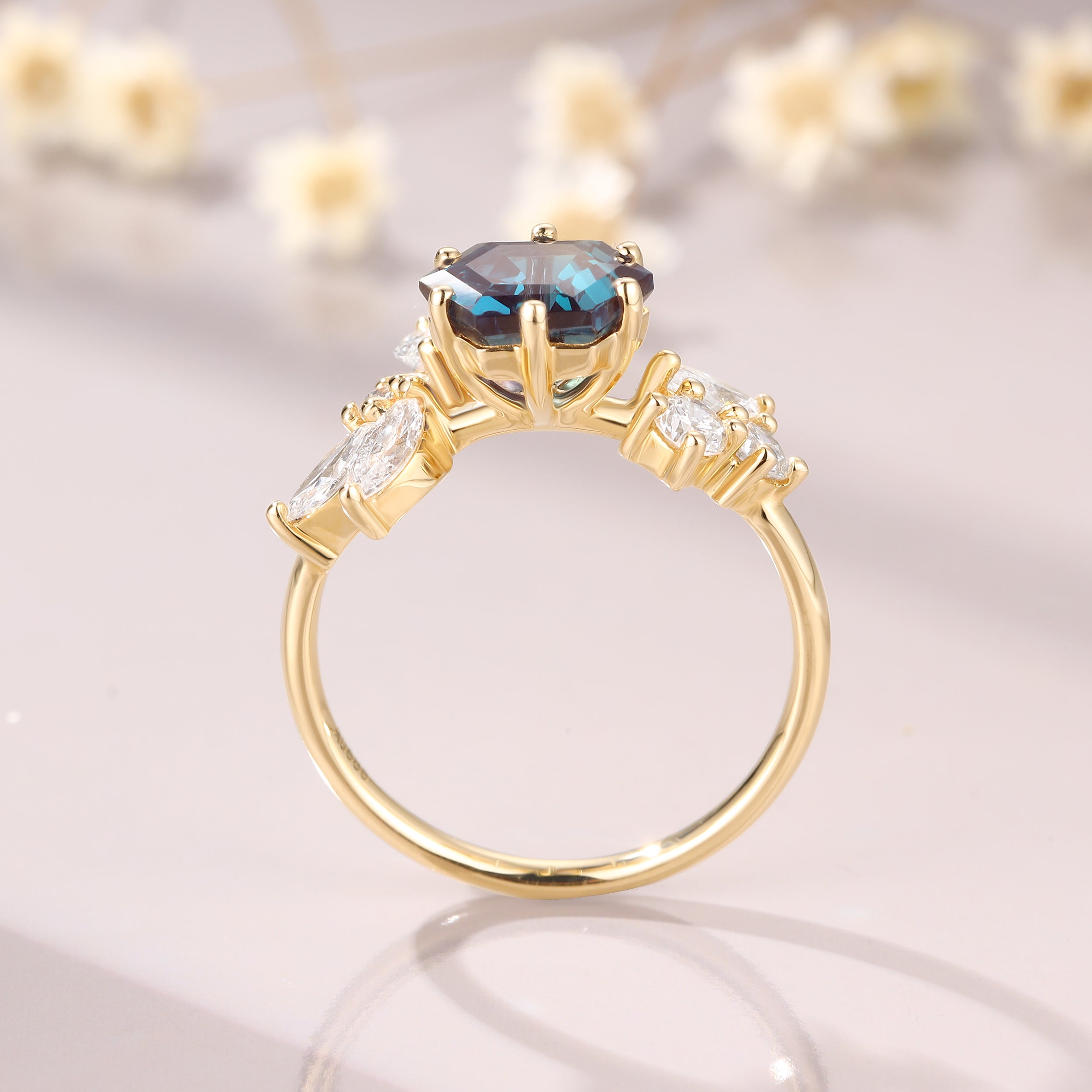 Hexagon Cut Alexandrite Ring