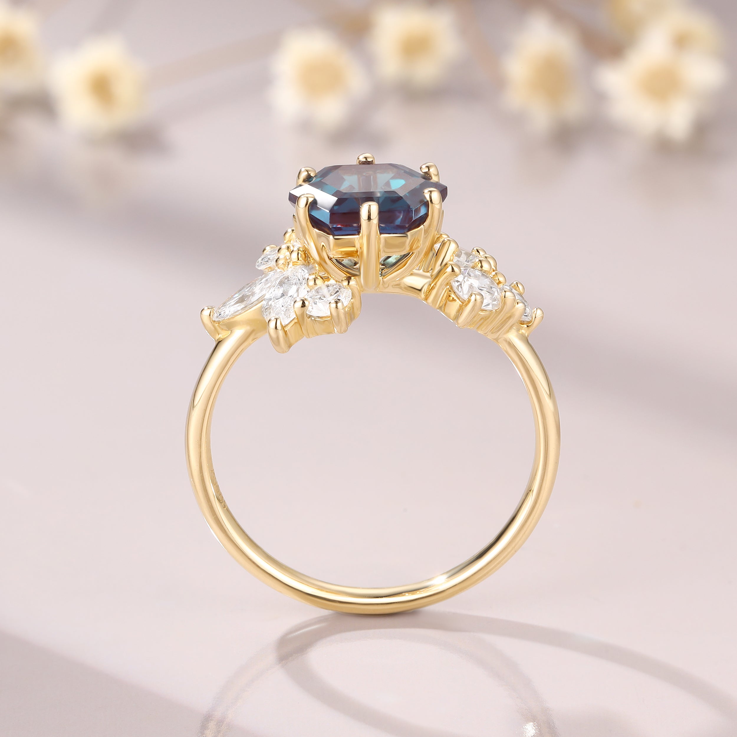 Hexagon Cut Alexandrite Ring