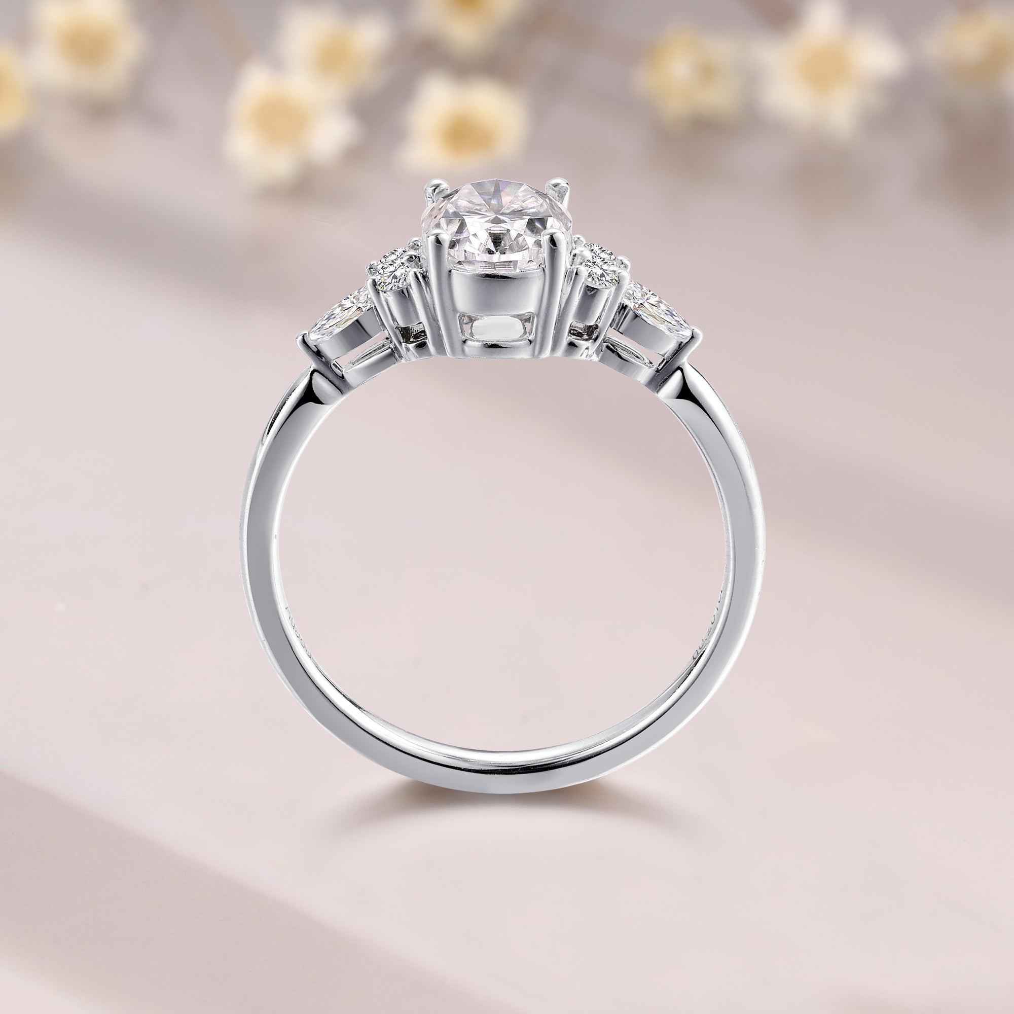 6*8mm 1.5ct Oval Cut Moissanite Engagement Ring unique 14K White gold cluster engagement ring Moissanite Promise Ring gift for girlfriends