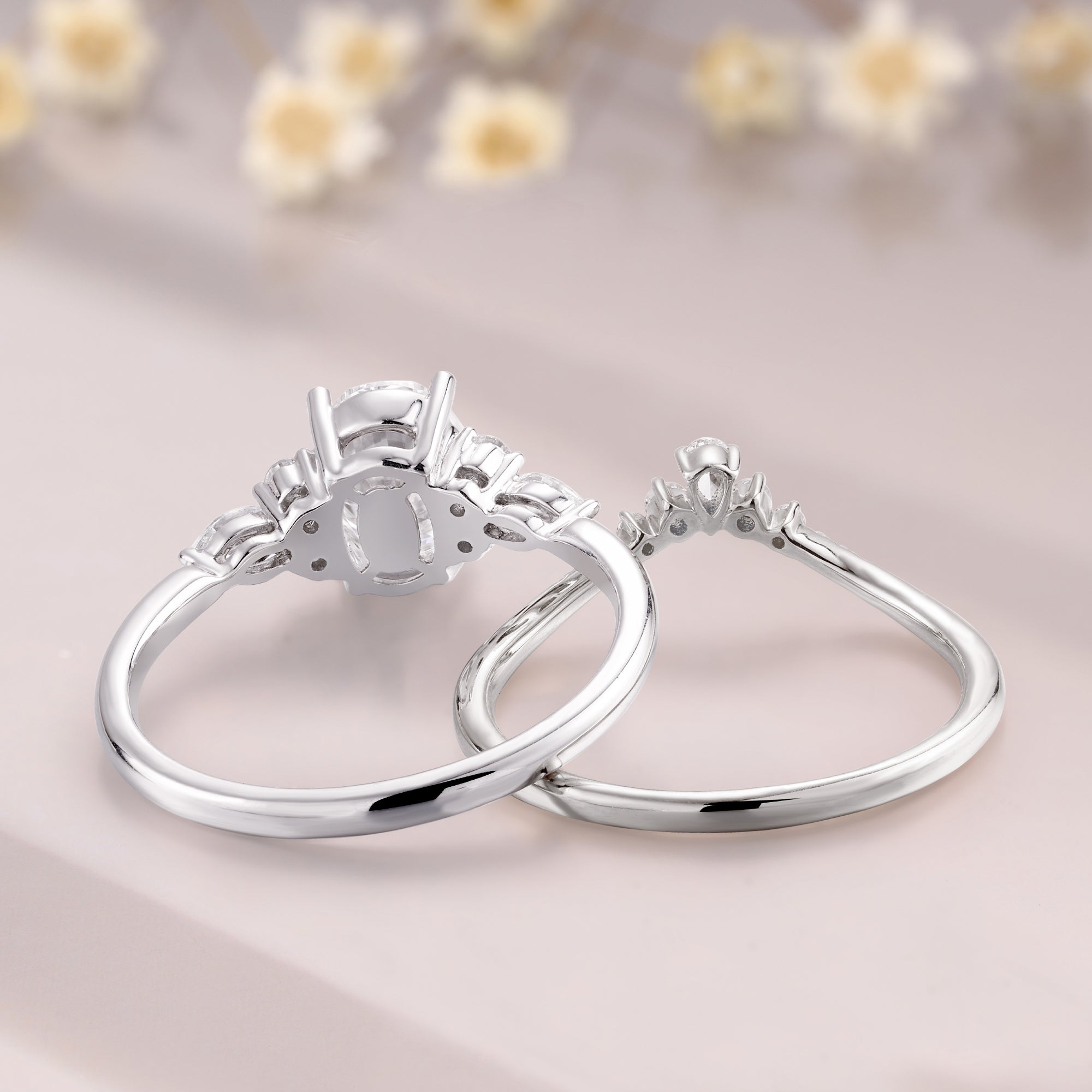 Oval Cut Moissanite Engagement Ring Set 14K White Gold Moissanite wedding bridal set gold promise ring set for women