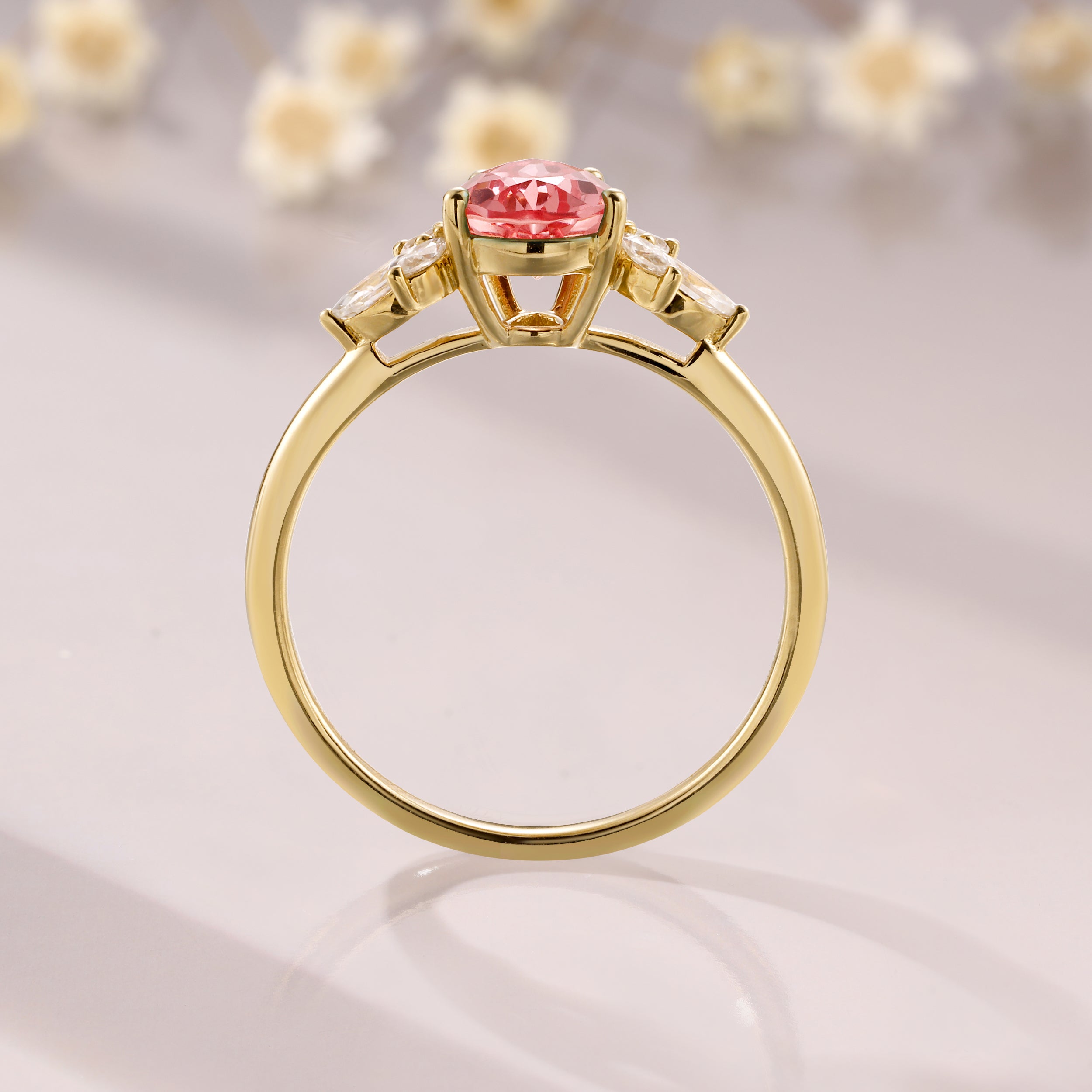 Pear Shaped Padparadscha 14K Yellow Gold Promise Bridal Ring