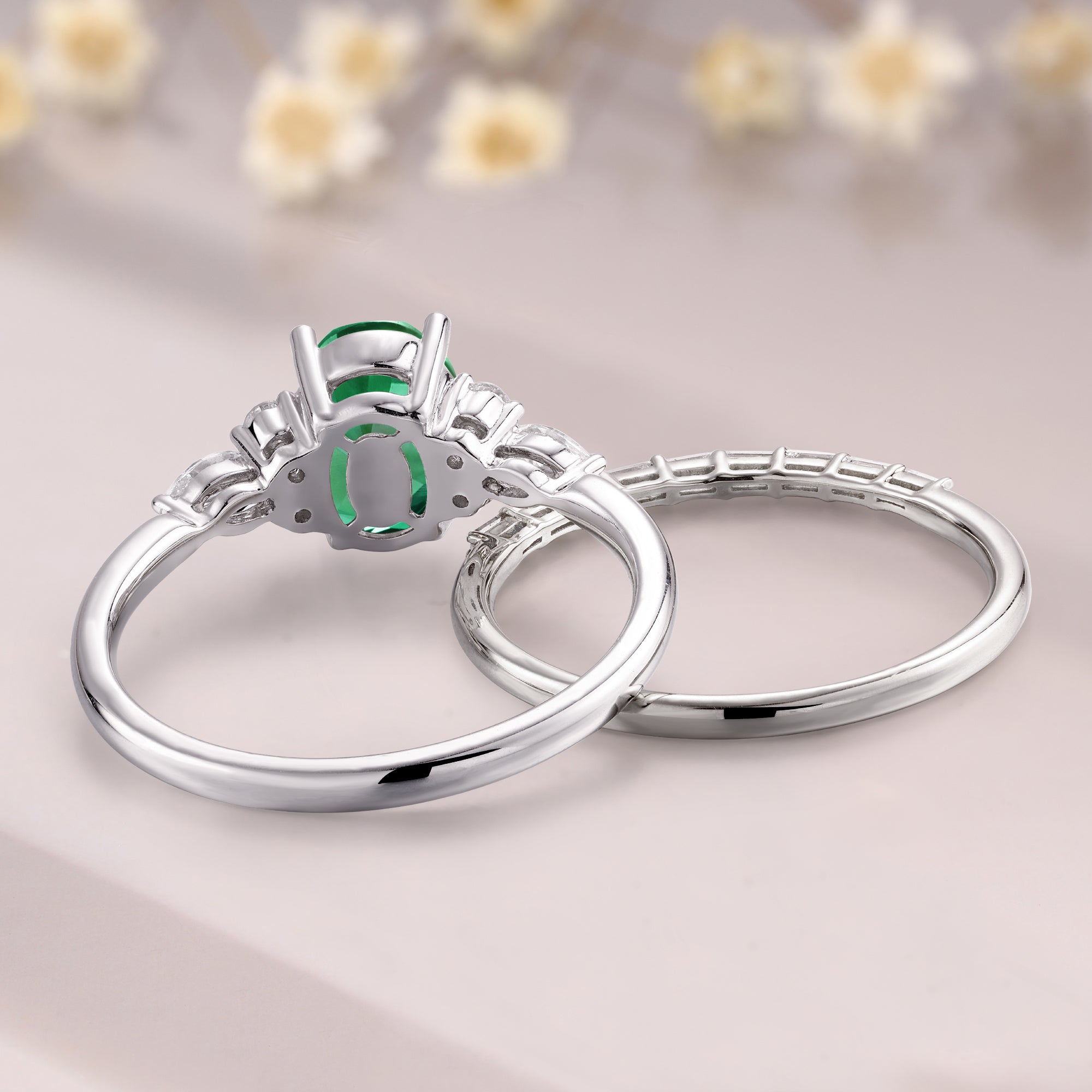 Vintage Oval Cut Tsavorite Mossanite Engagement White Gold Wedding Bridal Ring
