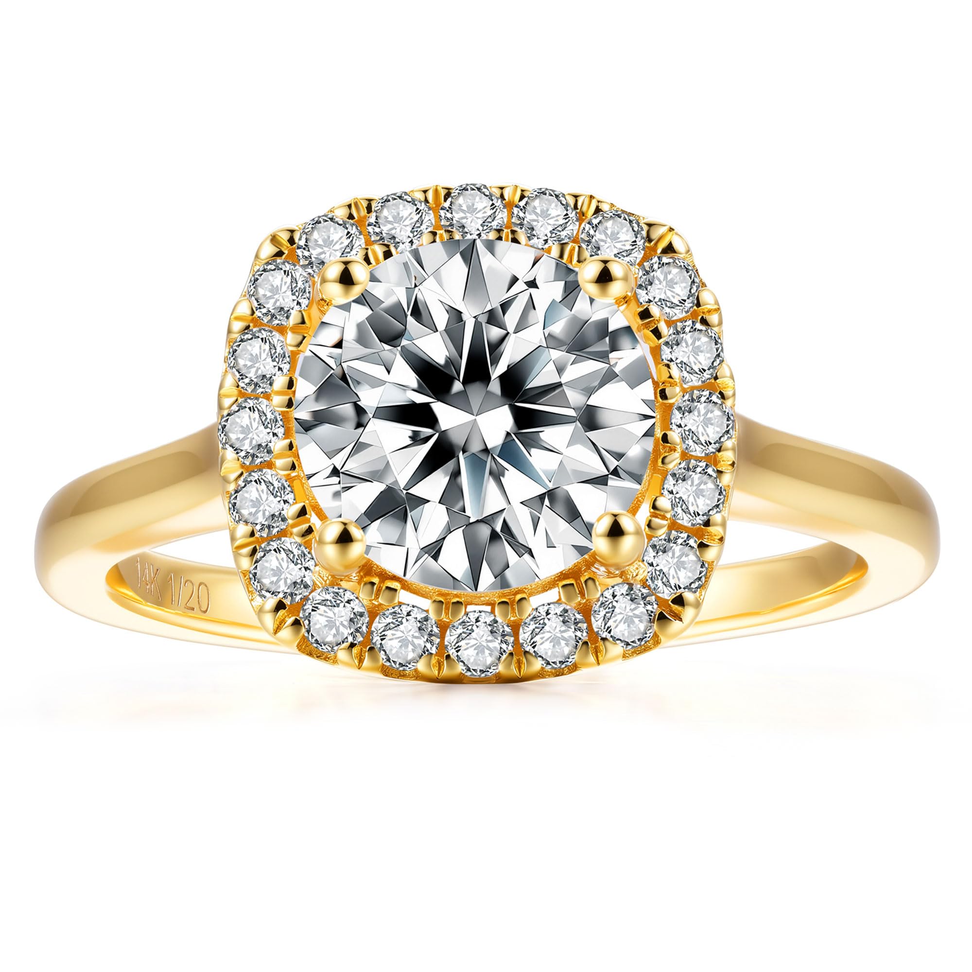 1CT/2CT Halo Moissanite Engagement Ring for Women, Cushion Shaped 925 Sterling Silver Plated White Gold, Promise Wedding Rings for April Birthstone Valentines Day Anniversary Christmas