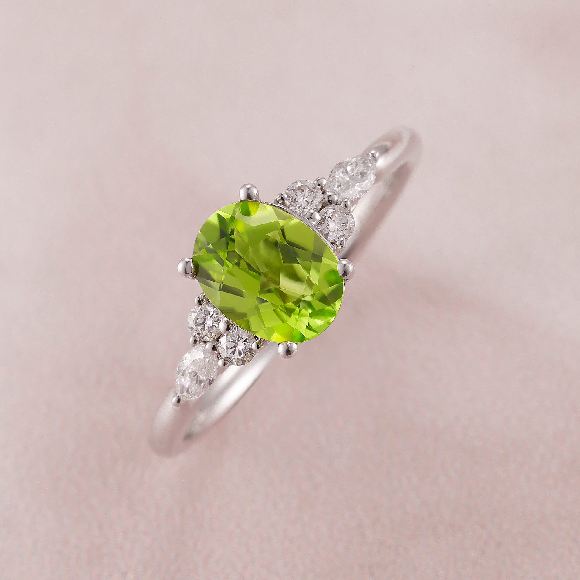 1.5CT Vintage Oval Cut Moissanite Lab Grown Peridot 14K White Gold Engagement Ring