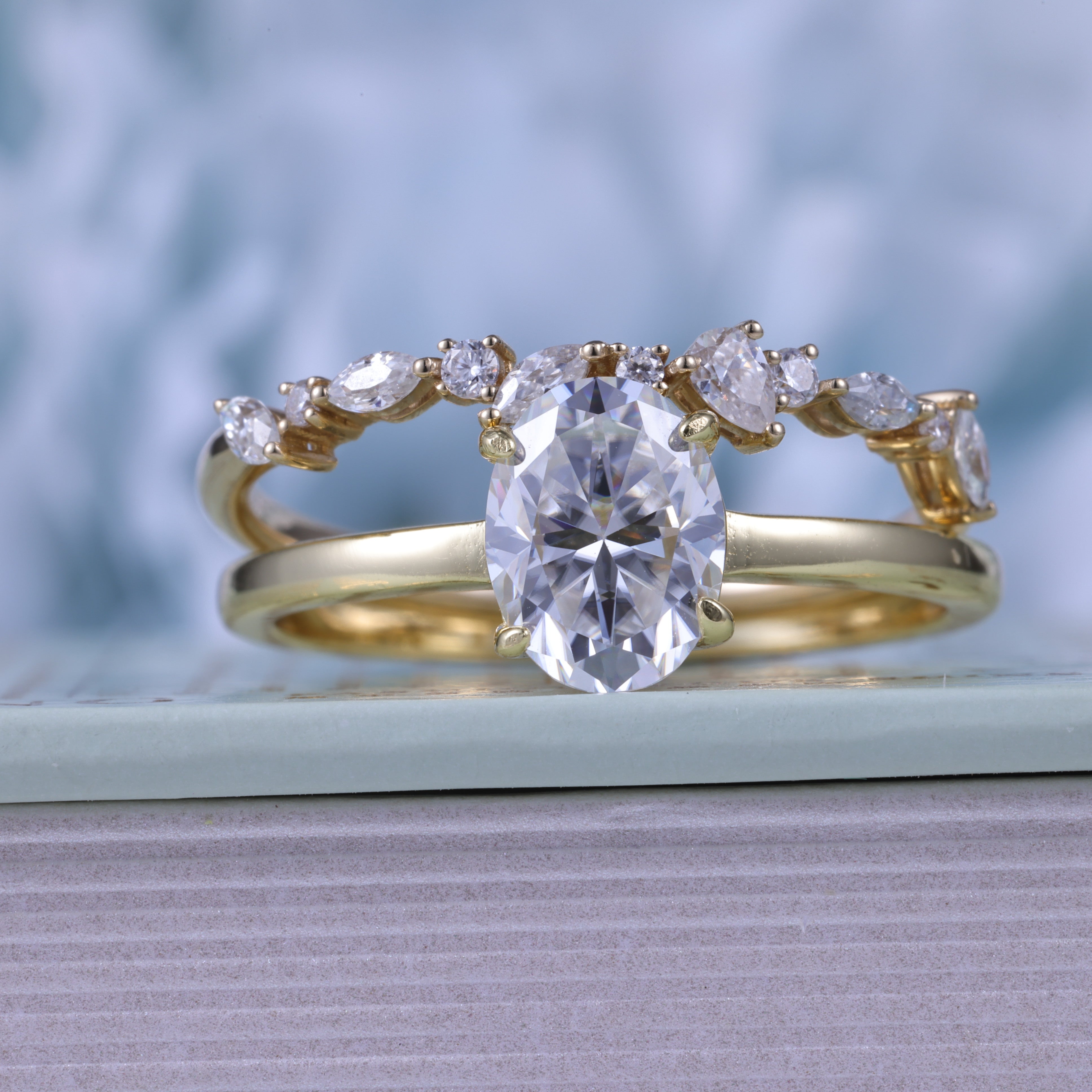 Oval Cut Moissanite Wedding Ring  Set With Leaf Band
