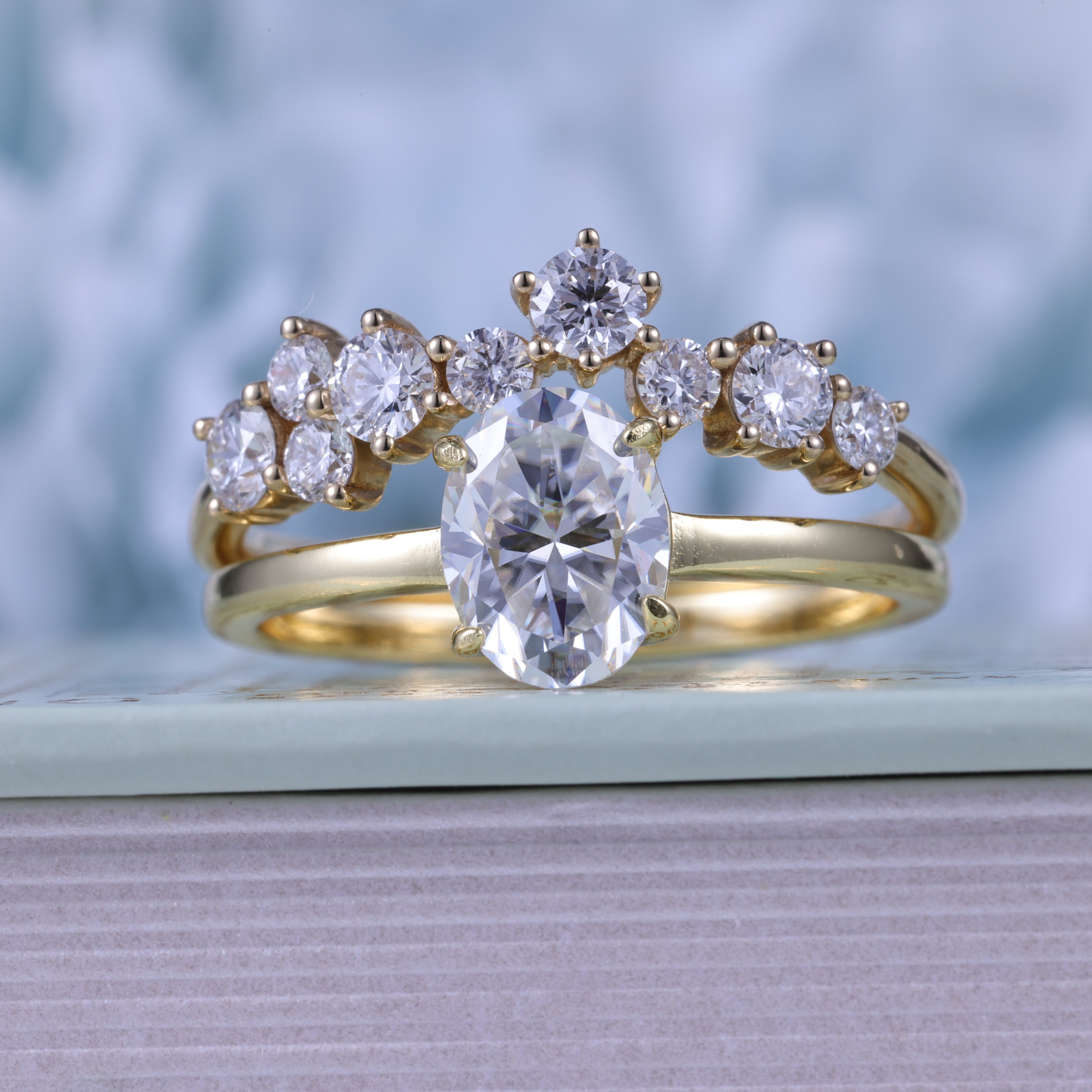 Oval Cut Moissanite Engagement Ring Bridal Set With  irregular Band