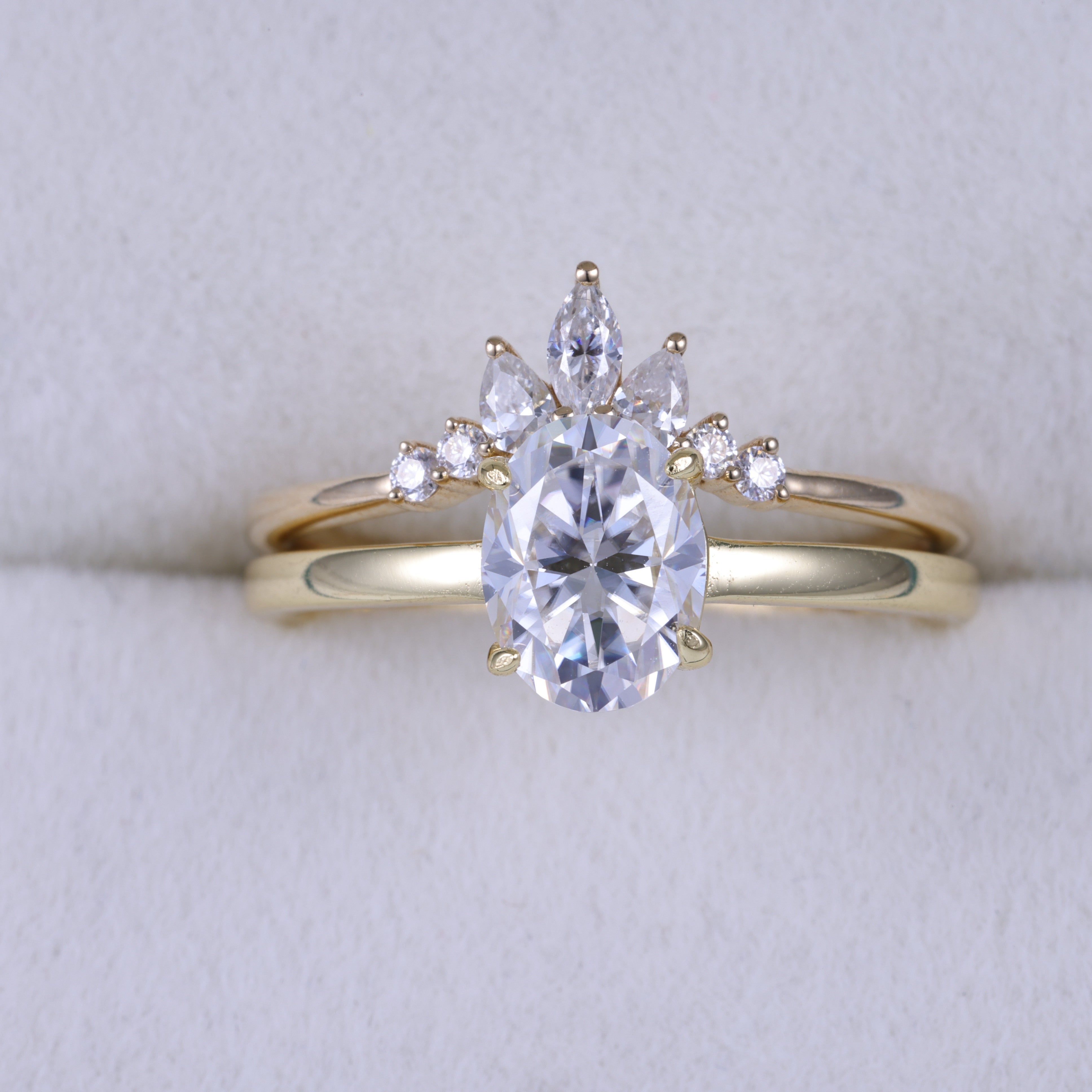 1.5 Carat Oval Cut Moissanite Engagement Ring Bridal Set With Curved Band