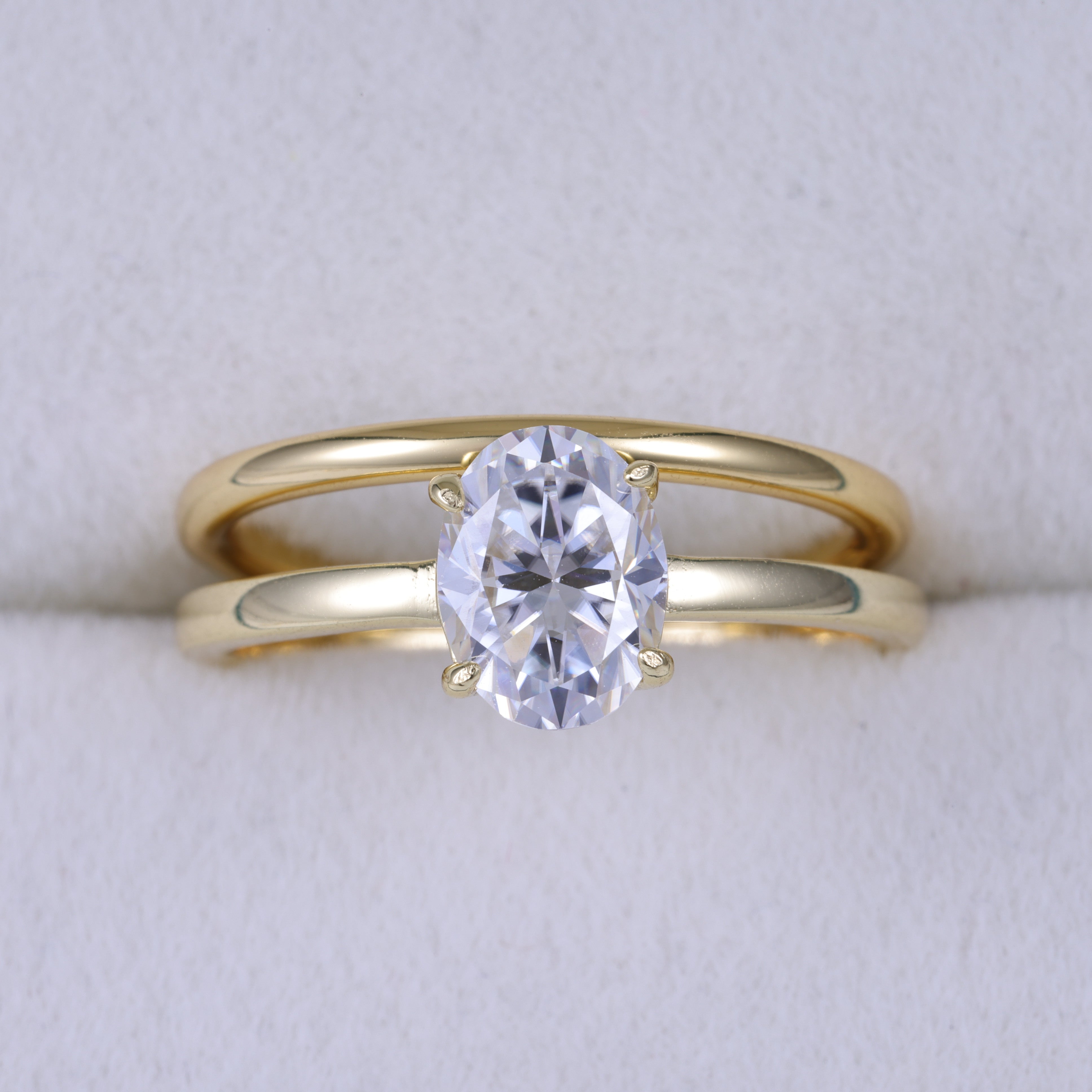 Oval Cut Moissanite Engagement Ring  Set With Plain Yellow Gold Ring