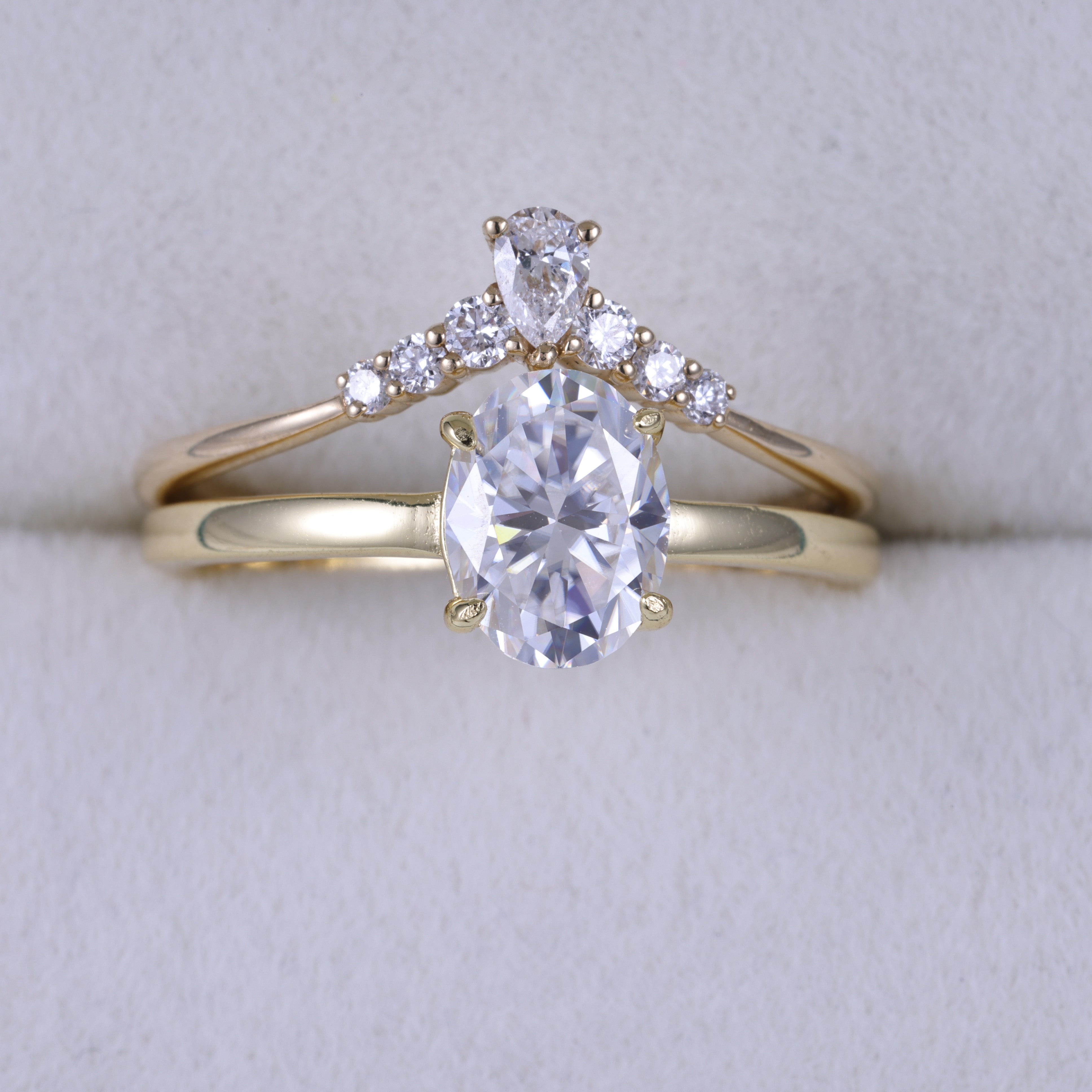 Yellow Gold Oval Cut Moissanite Engagement Ring Set