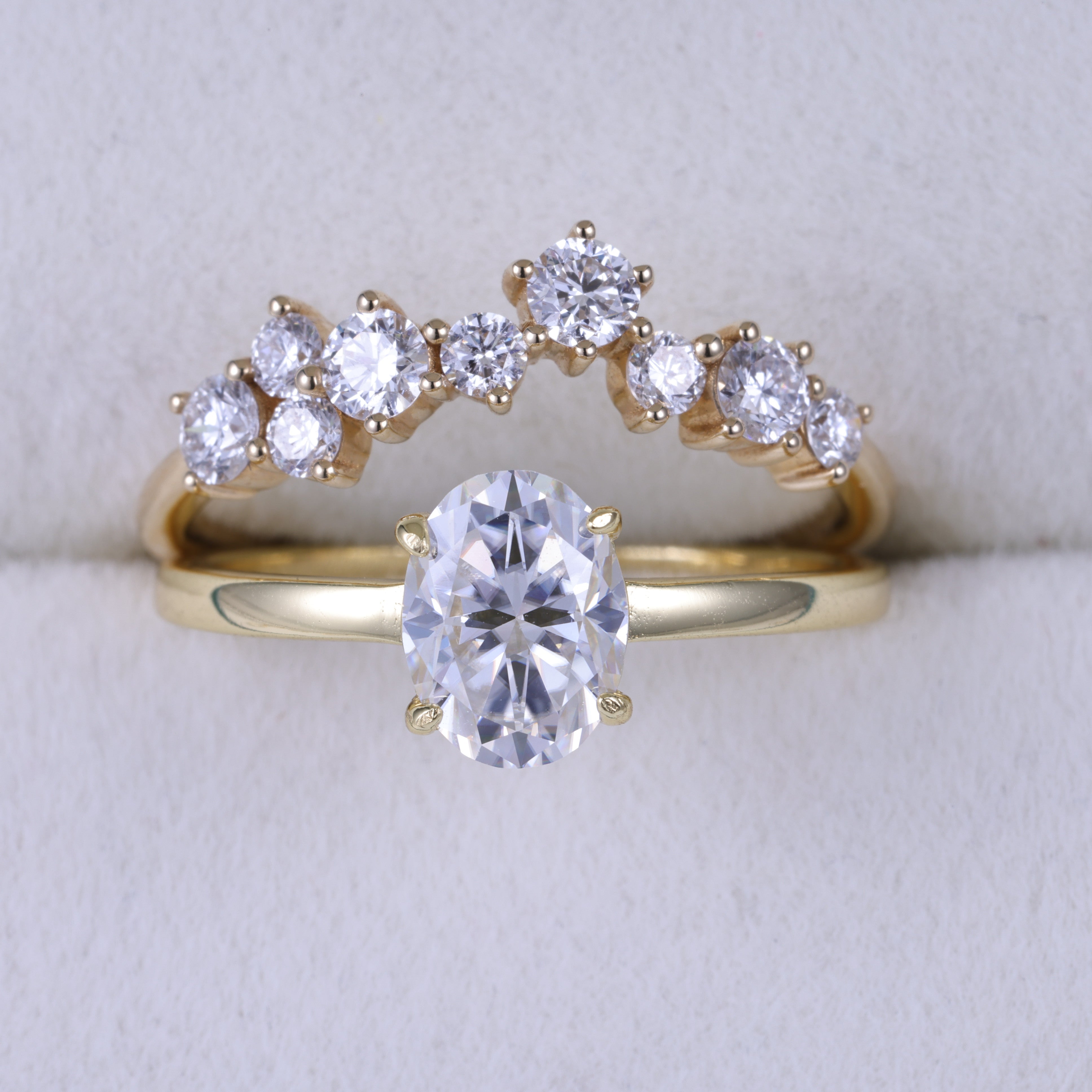 Oval Cut Moissanite Engagement Ring Bridal Set With  irregular Band
