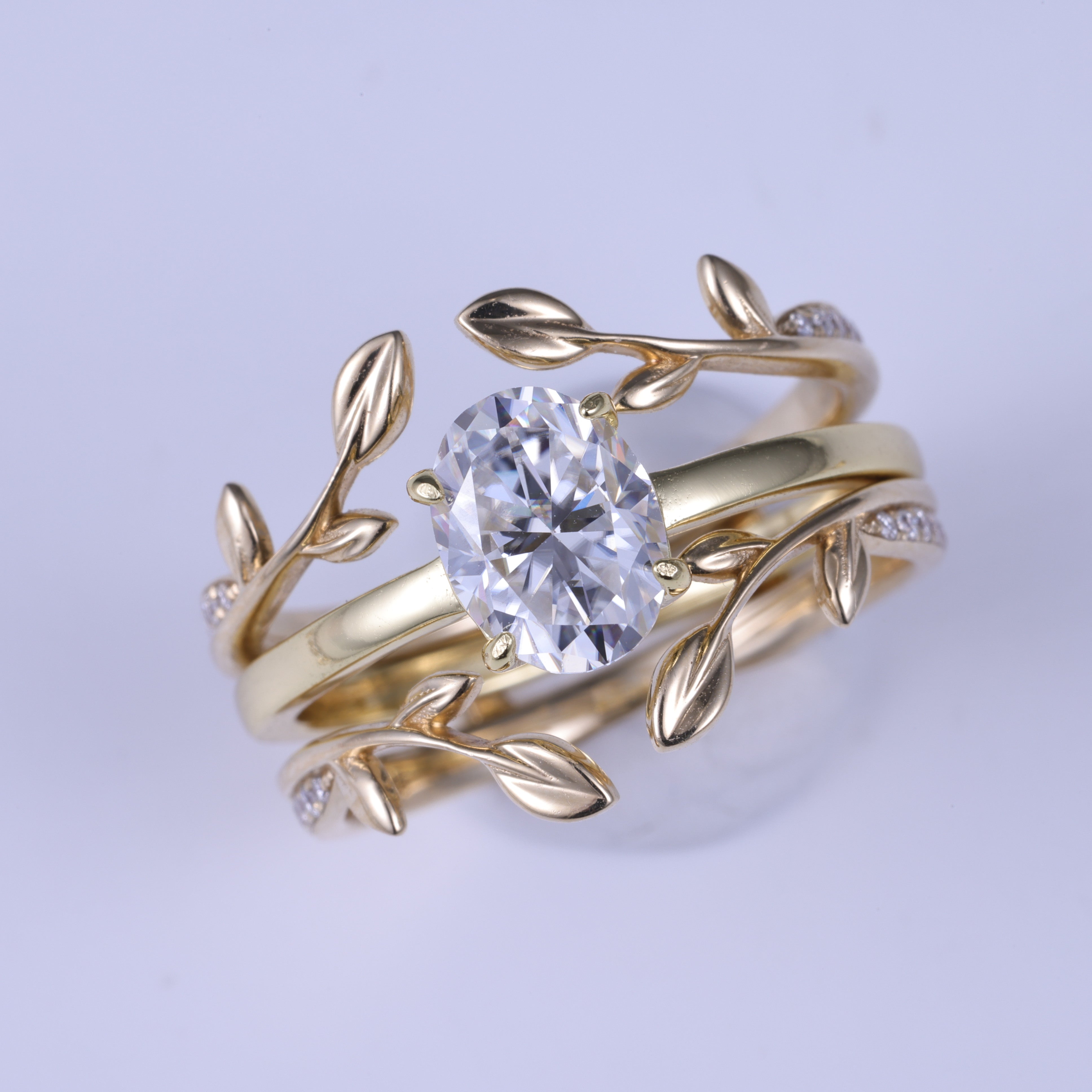 Oval Cut Moissanite Engagement Ring Bridal Set With Enhancer