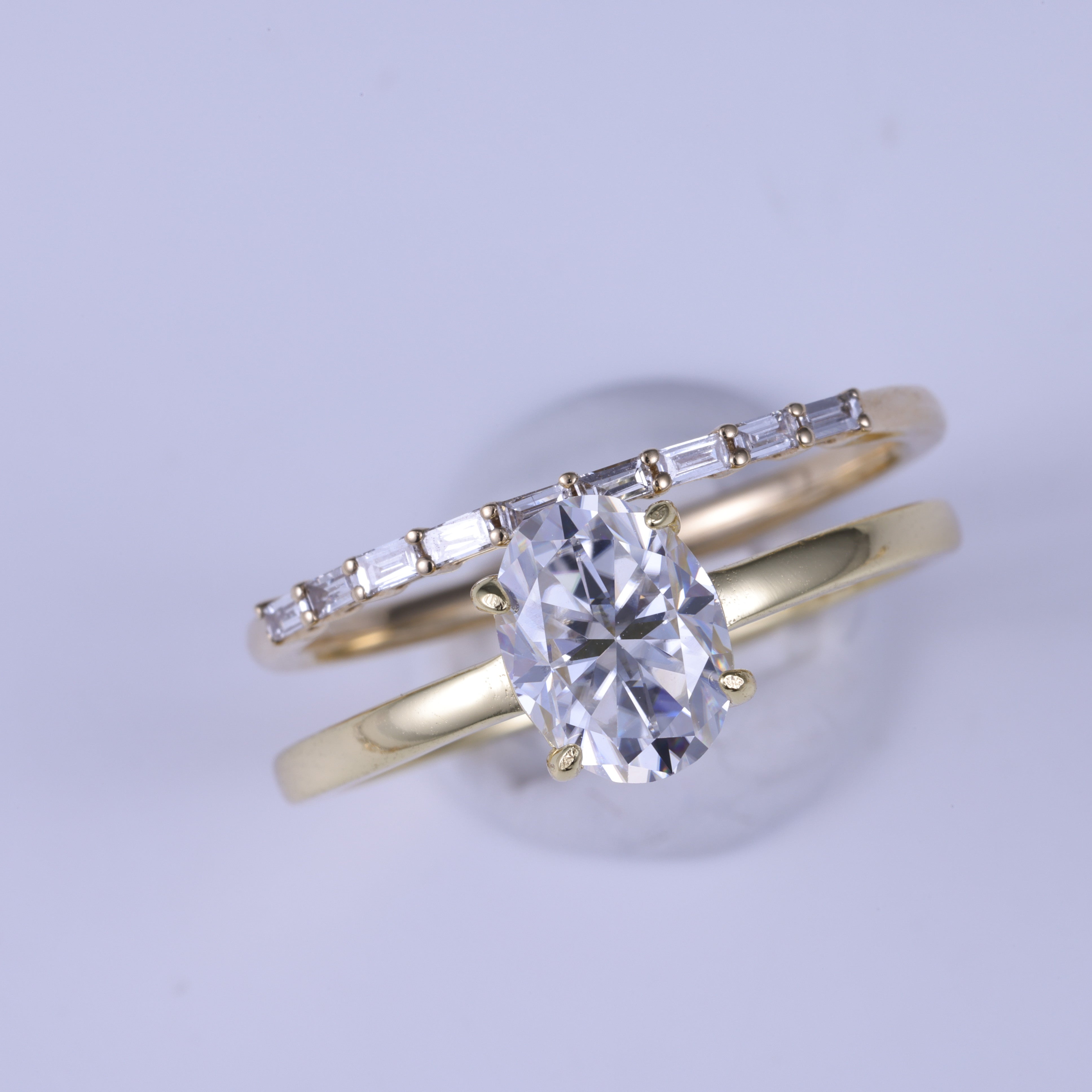 2ct Oval Cut Moissanite Engagement Ring Bridal Set With Straight Band