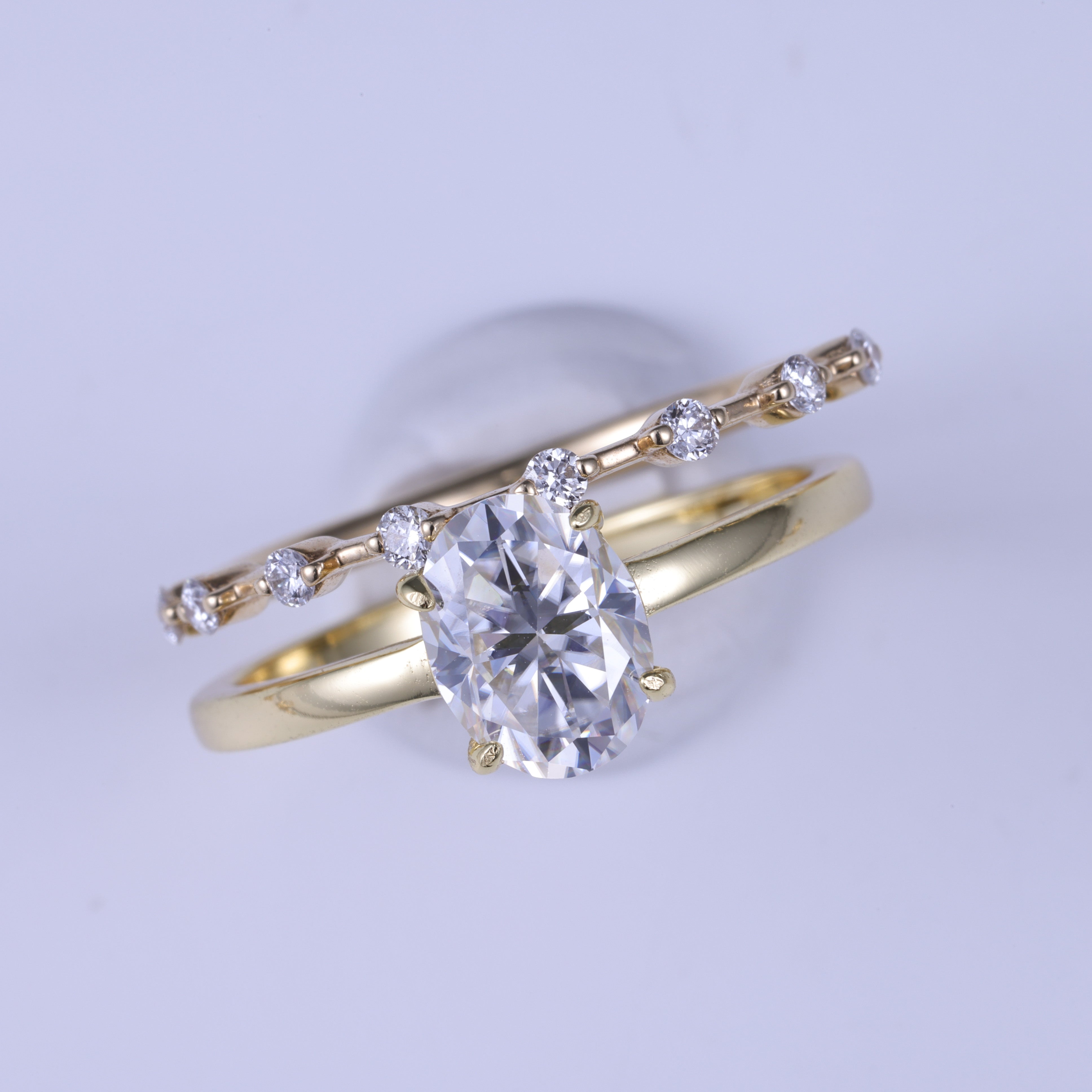 Oval Cut Moissanite Wedding Ring  Set With Straight Band