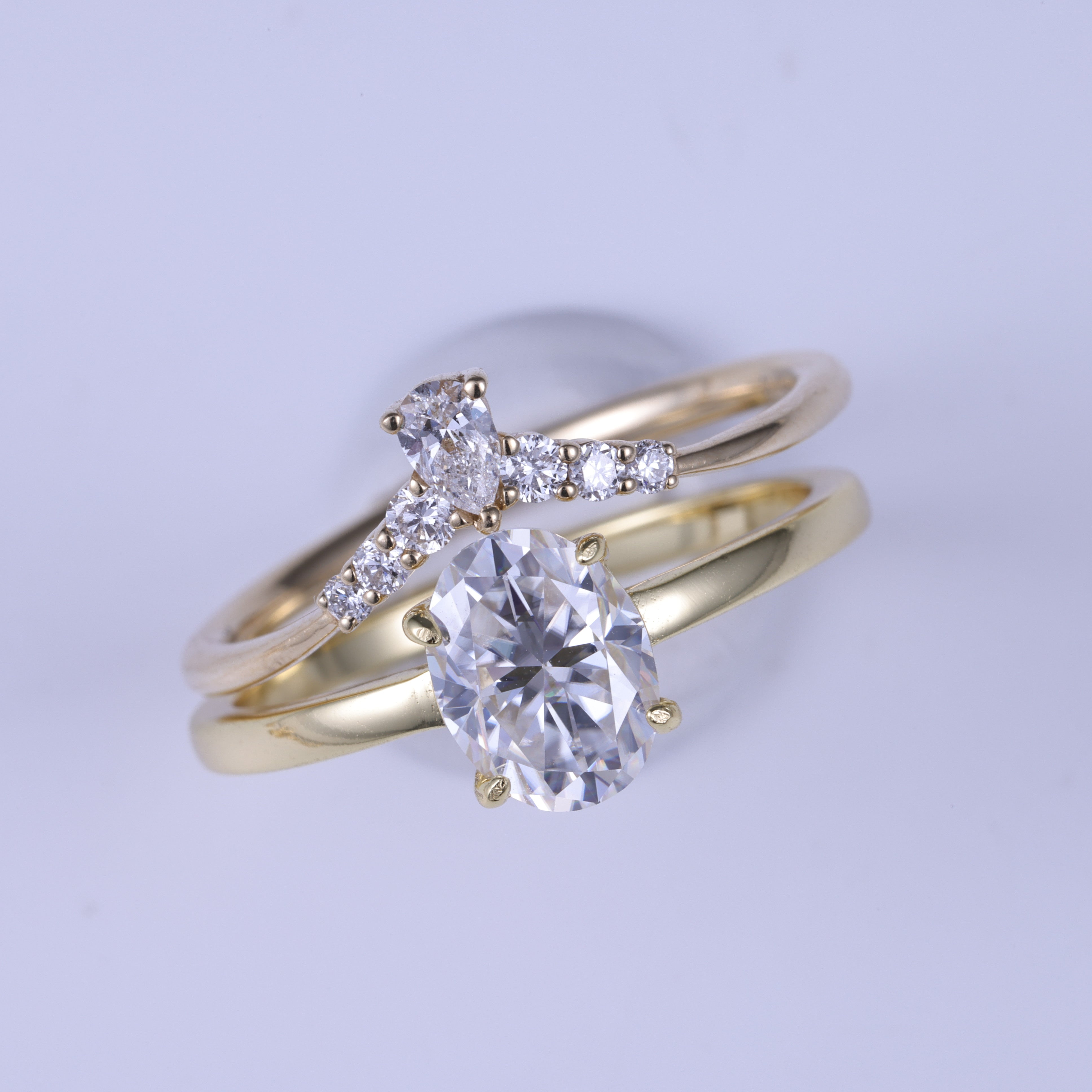 Yellow Gold Oval Cut Moissanite Engagement Ring Set