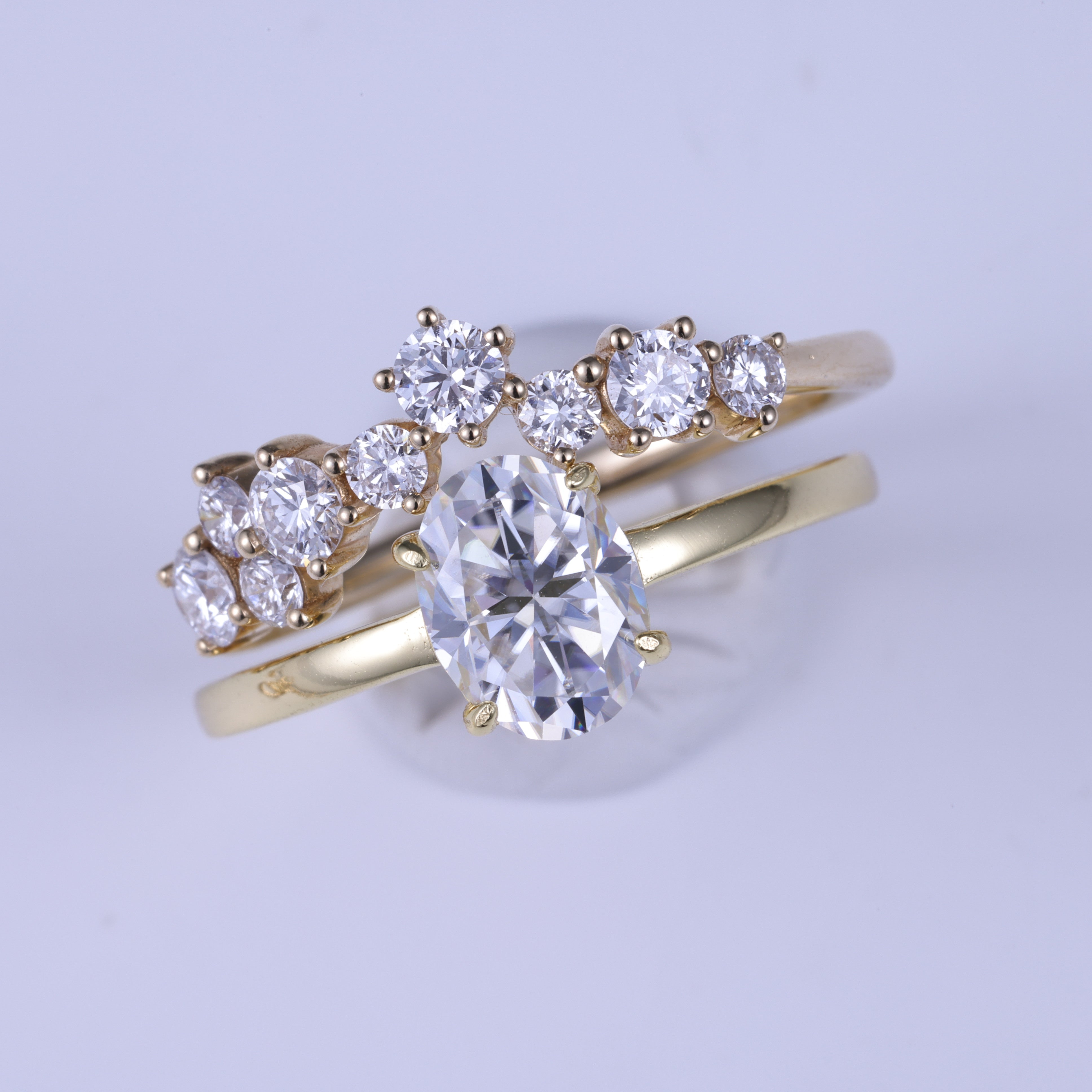 Oval Cut Moissanite Engagement Ring Bridal Set With  irregular Band