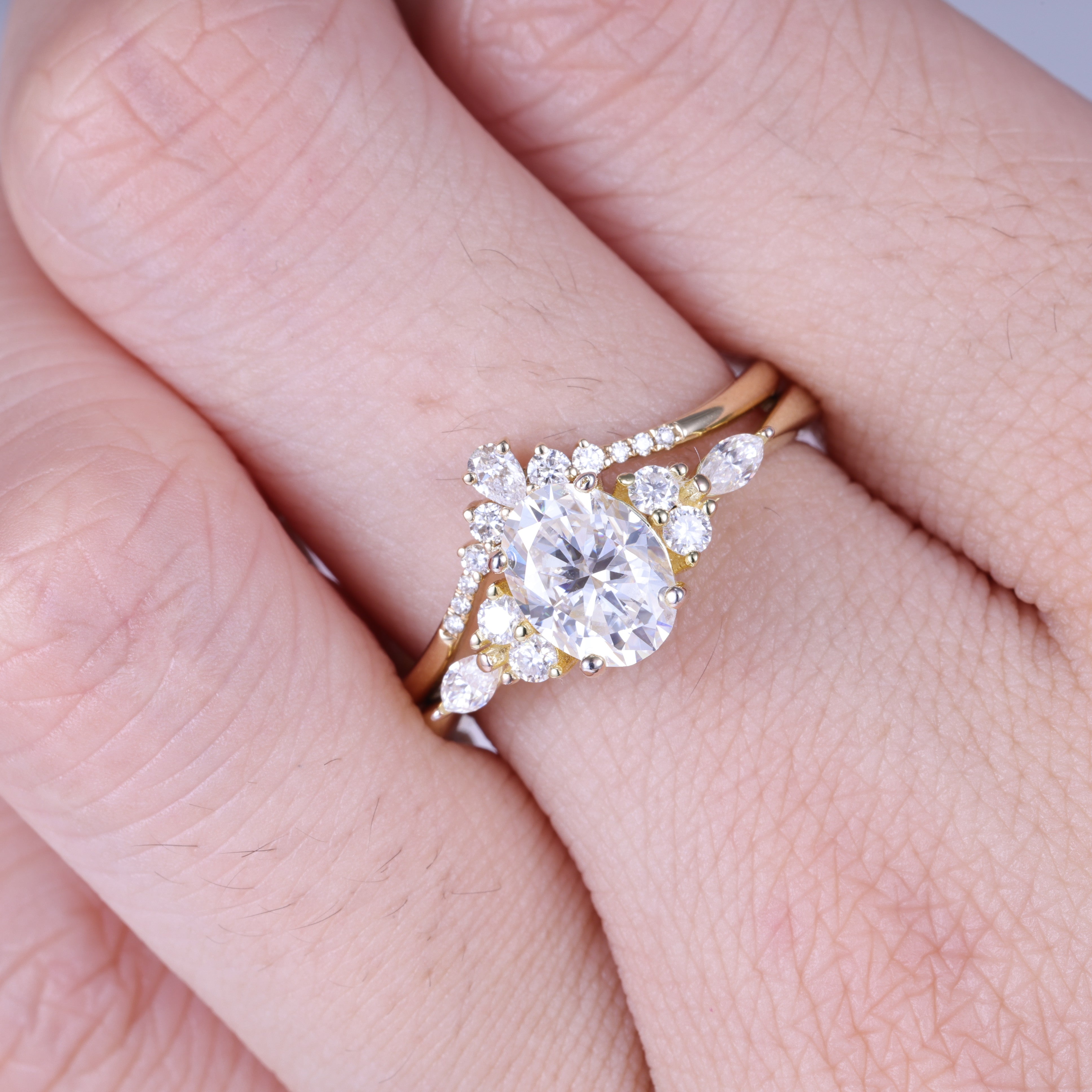 1.5/2/3 Carat Lab Diamond Wedding Bridal Set Unique Proposal Ring For Her