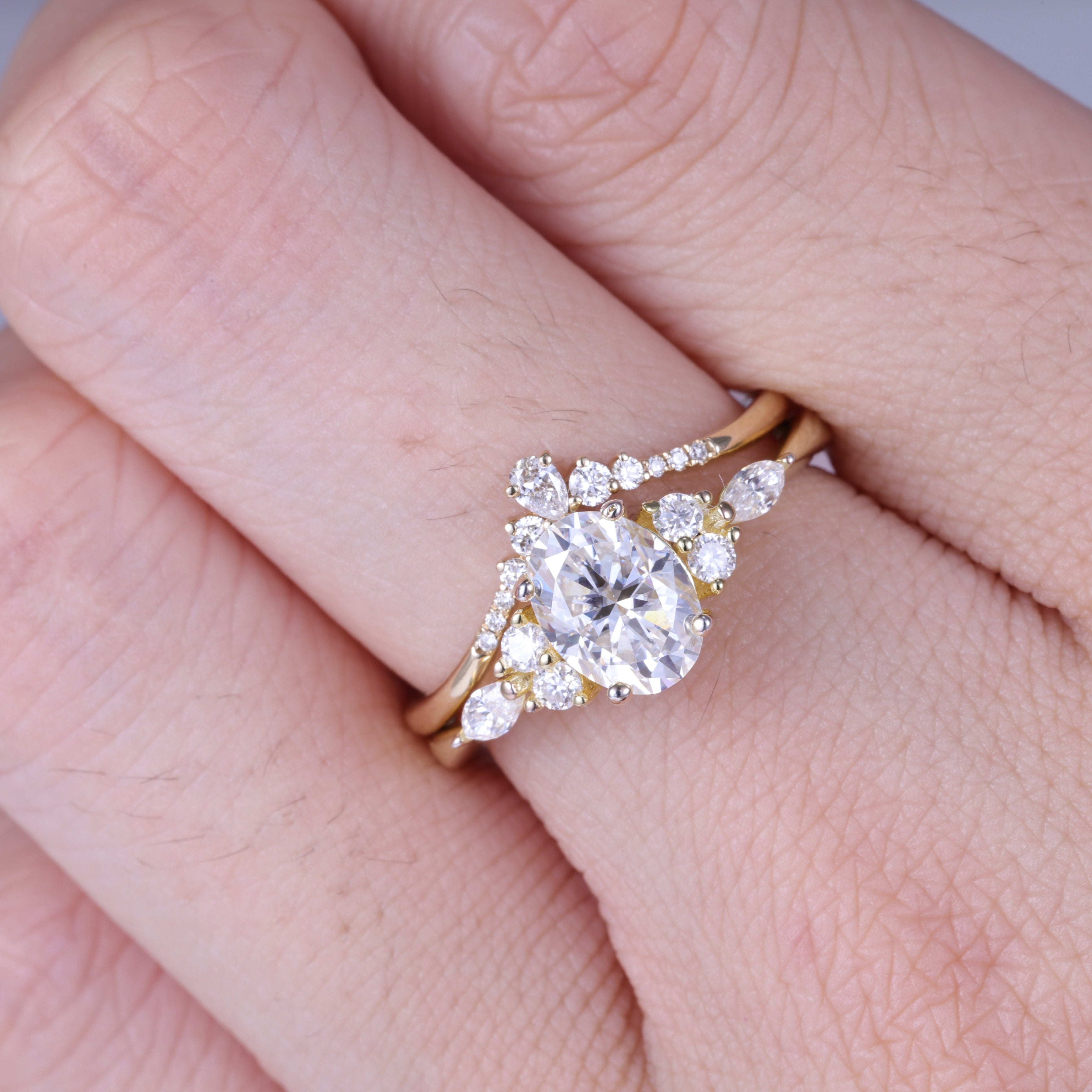 1.5/2/3 Carat Lab Diamond Wedding Bridal Set Unique Proposal Ring For Her