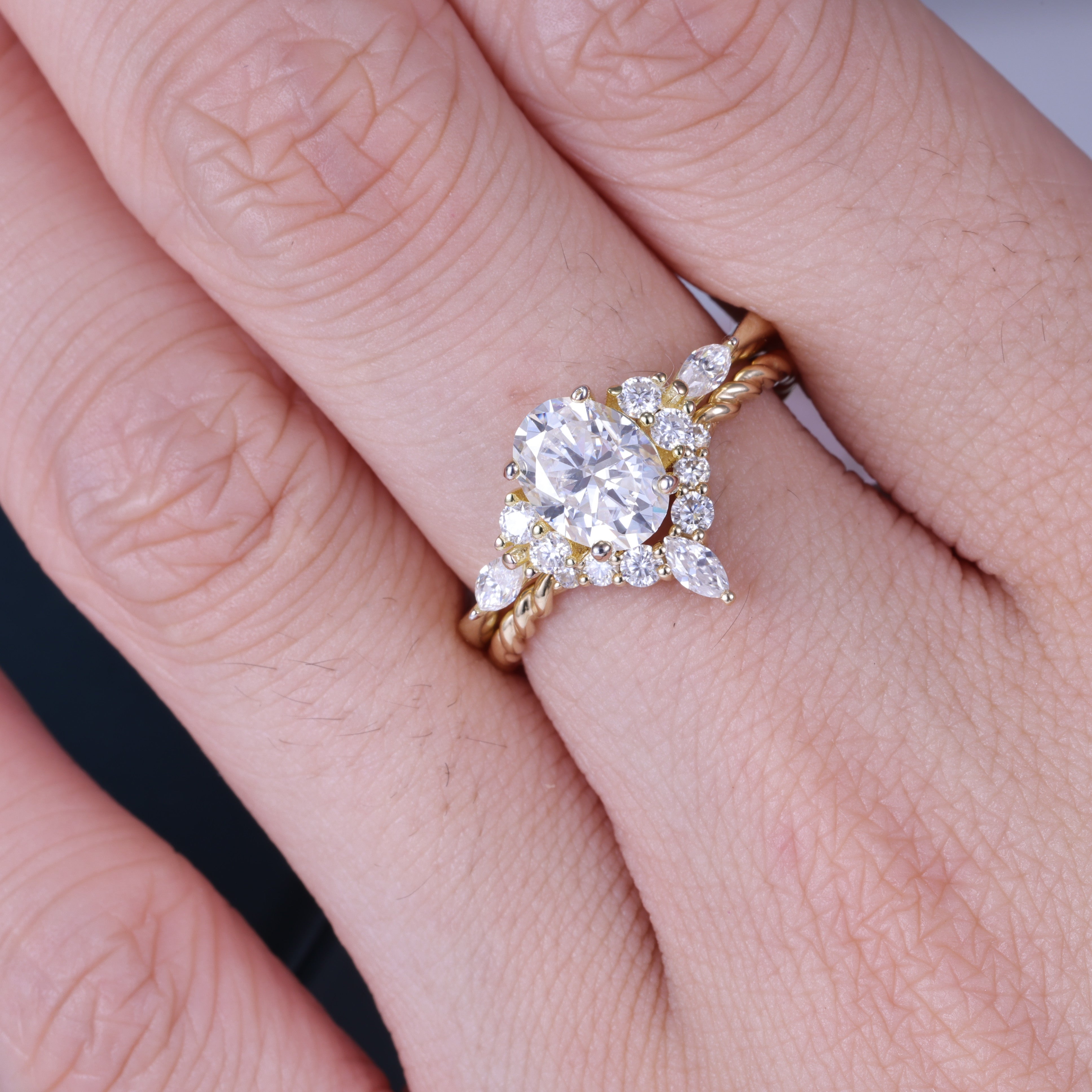 Yellow Gold Moissanite Band Engagement Ring Bridal Set For Her