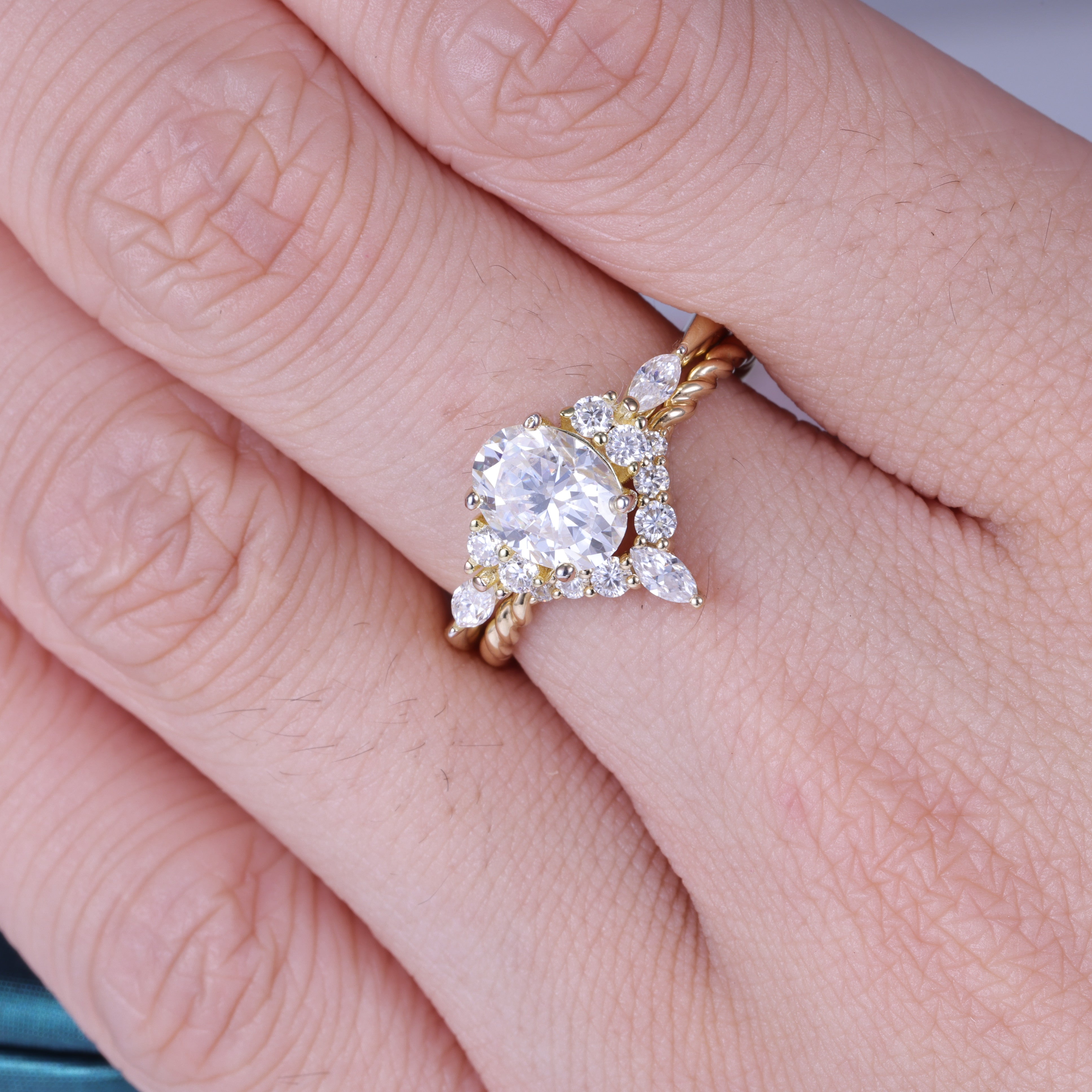Yellow Gold Moissanite Band Engagement Ring Bridal Set For Her