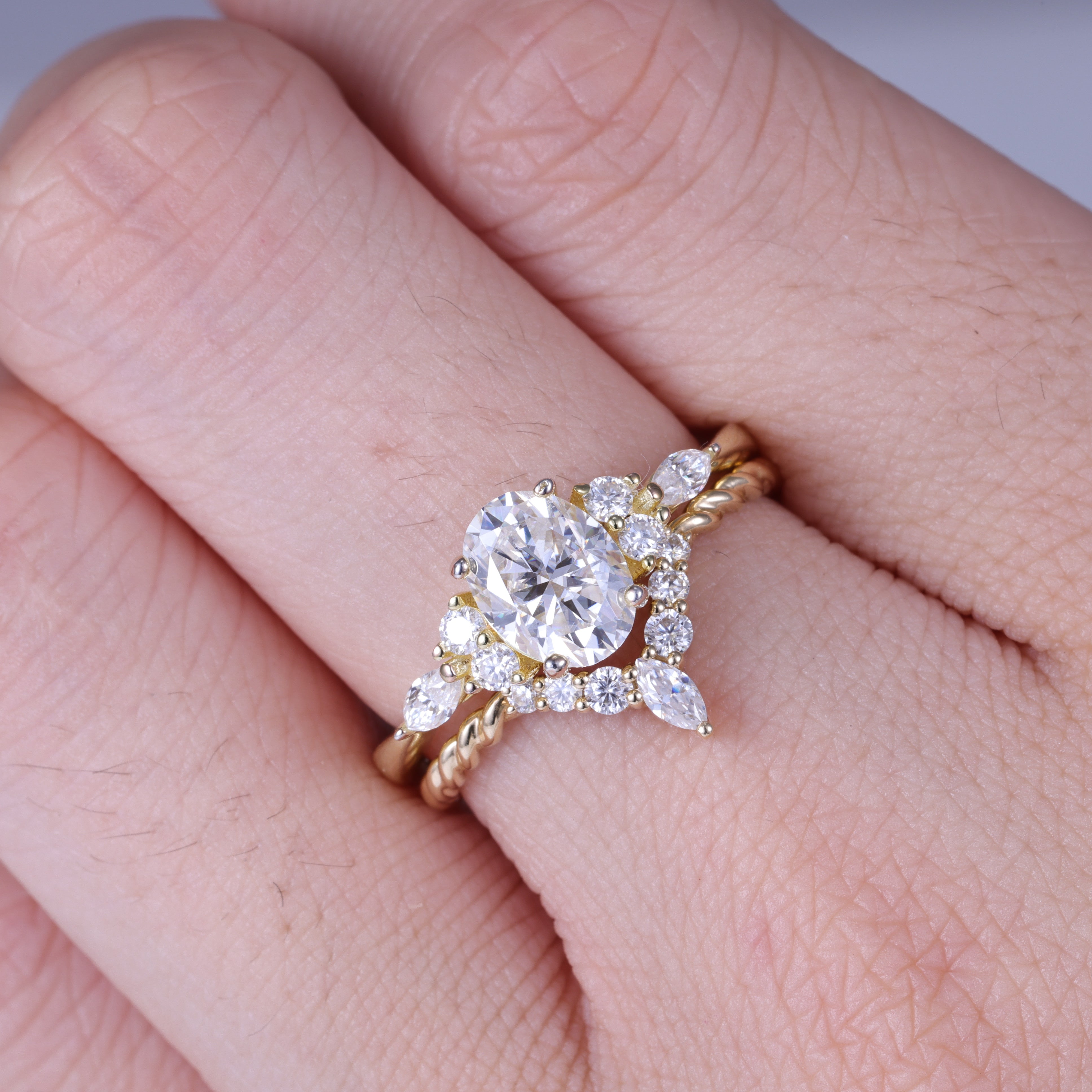 Yellow Gold Moissanite Band Engagement Ring Bridal Set For Her