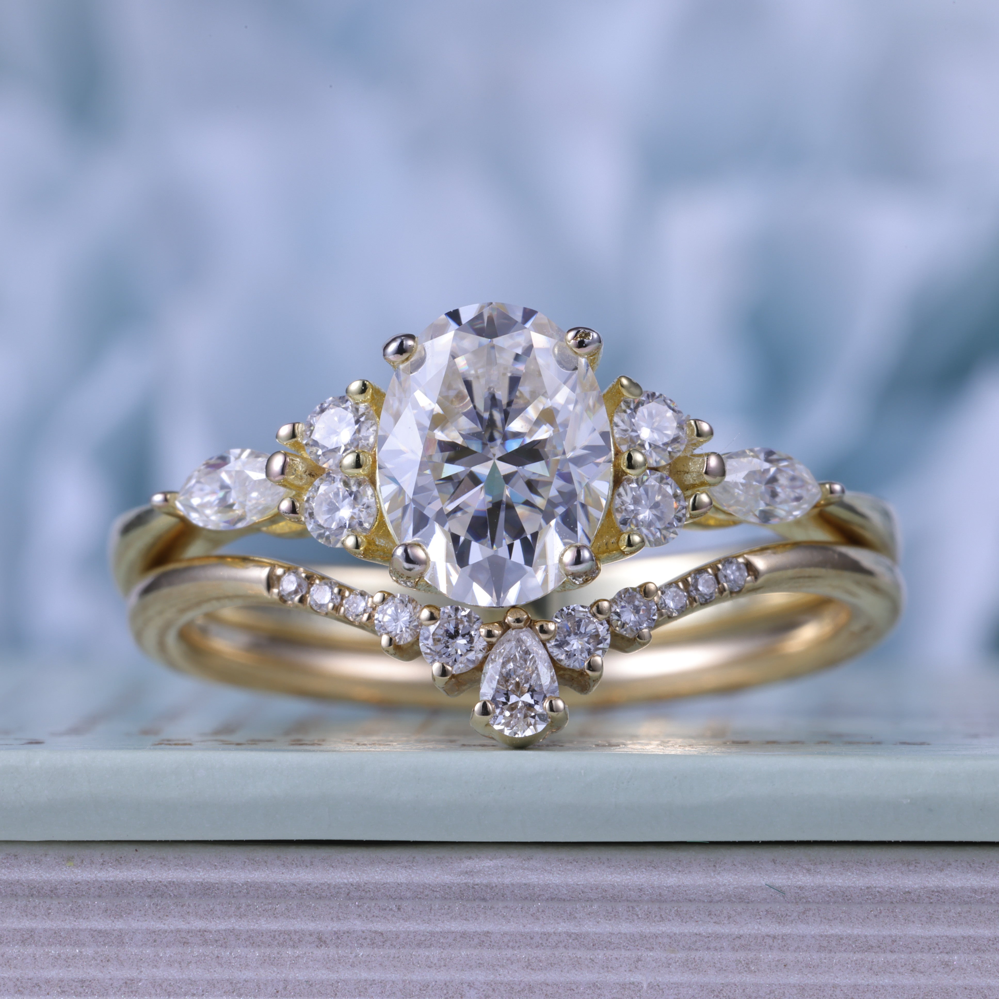 1.5/2/3 Carat Lab Diamond Wedding Bridal Set Unique Proposal Ring For Her