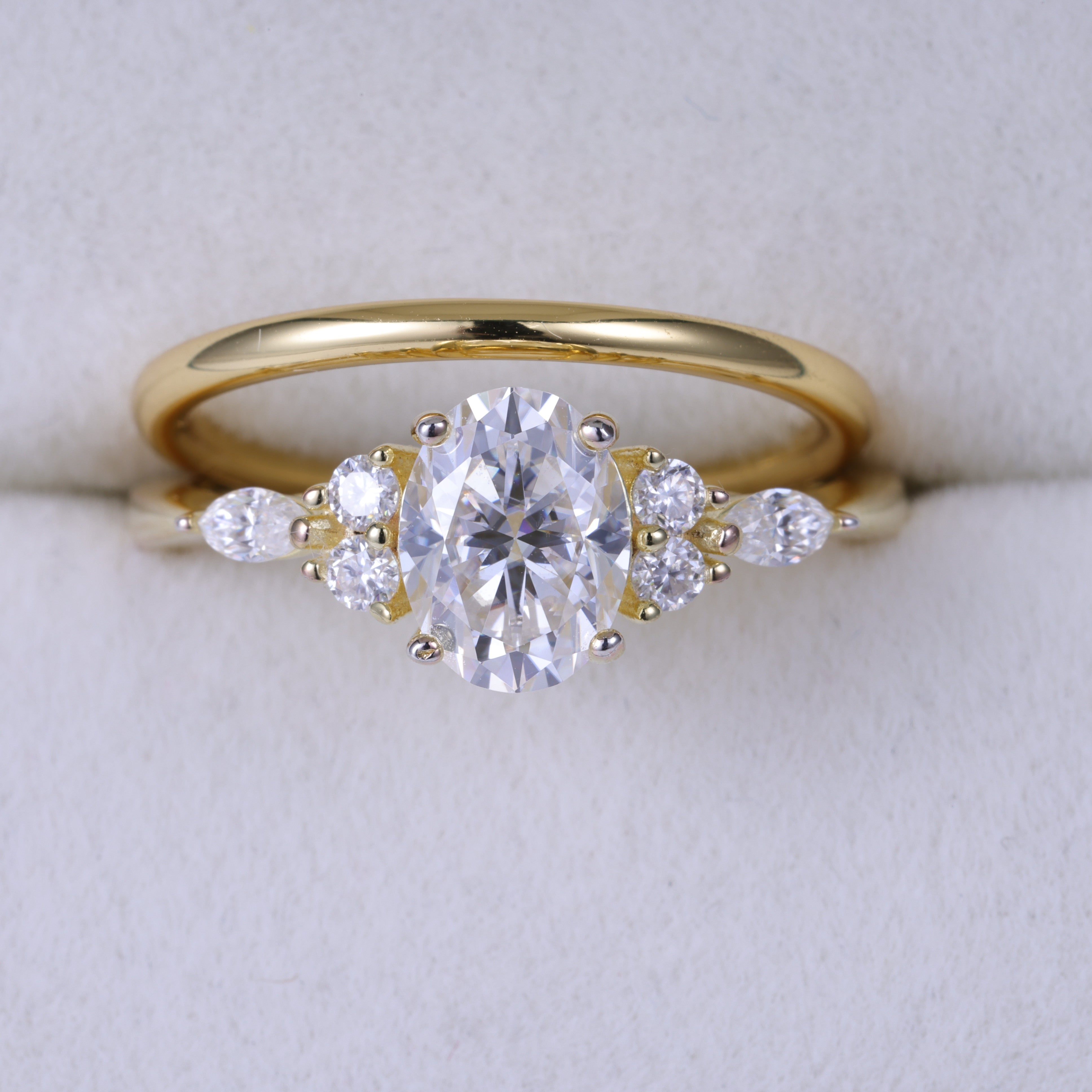 2pc Stack The Lab Diamond  Oval Cut Side Stone Engagement Ring