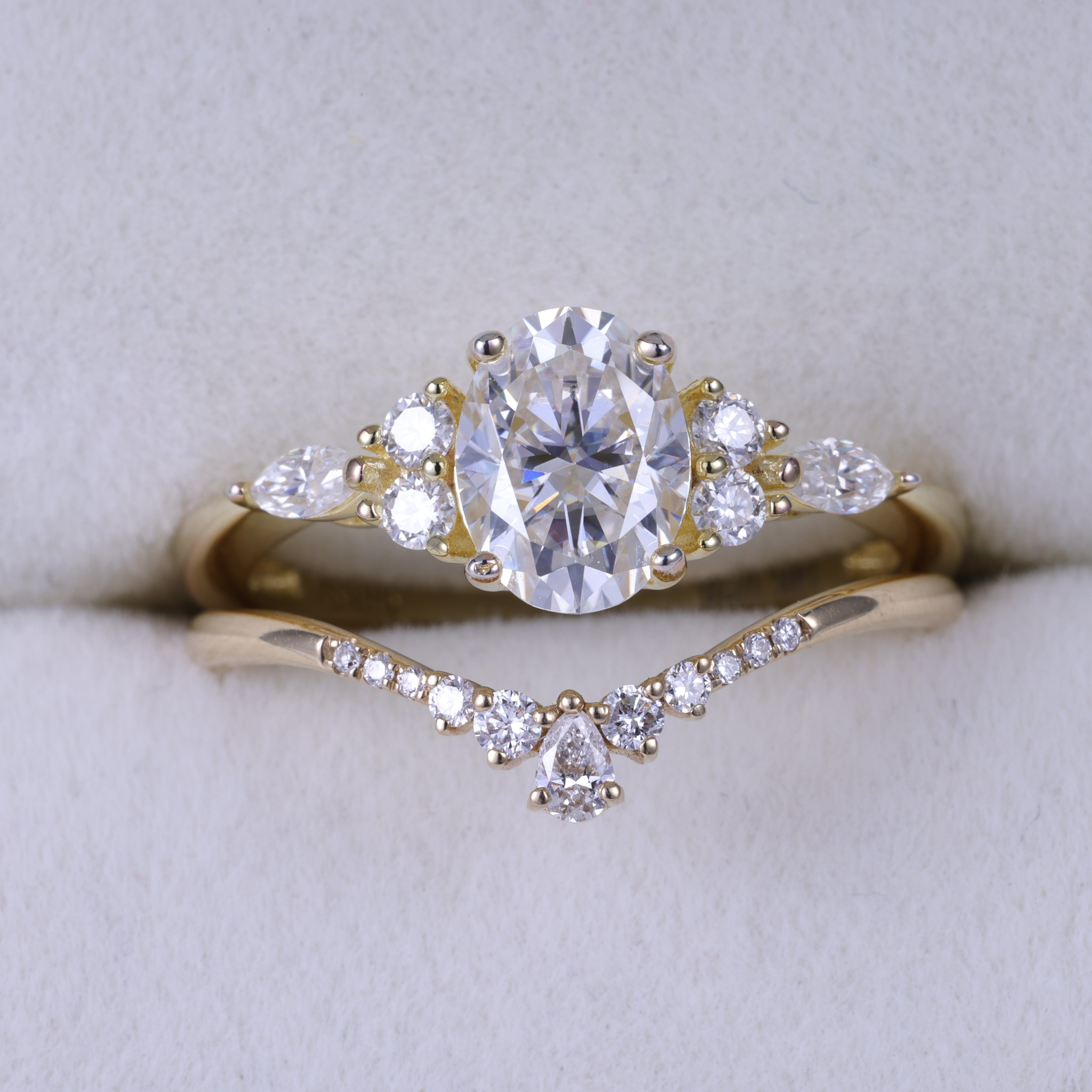 1.5/2/3 Carat Lab Diamond Wedding Bridal Set Unique Proposal Ring For Her