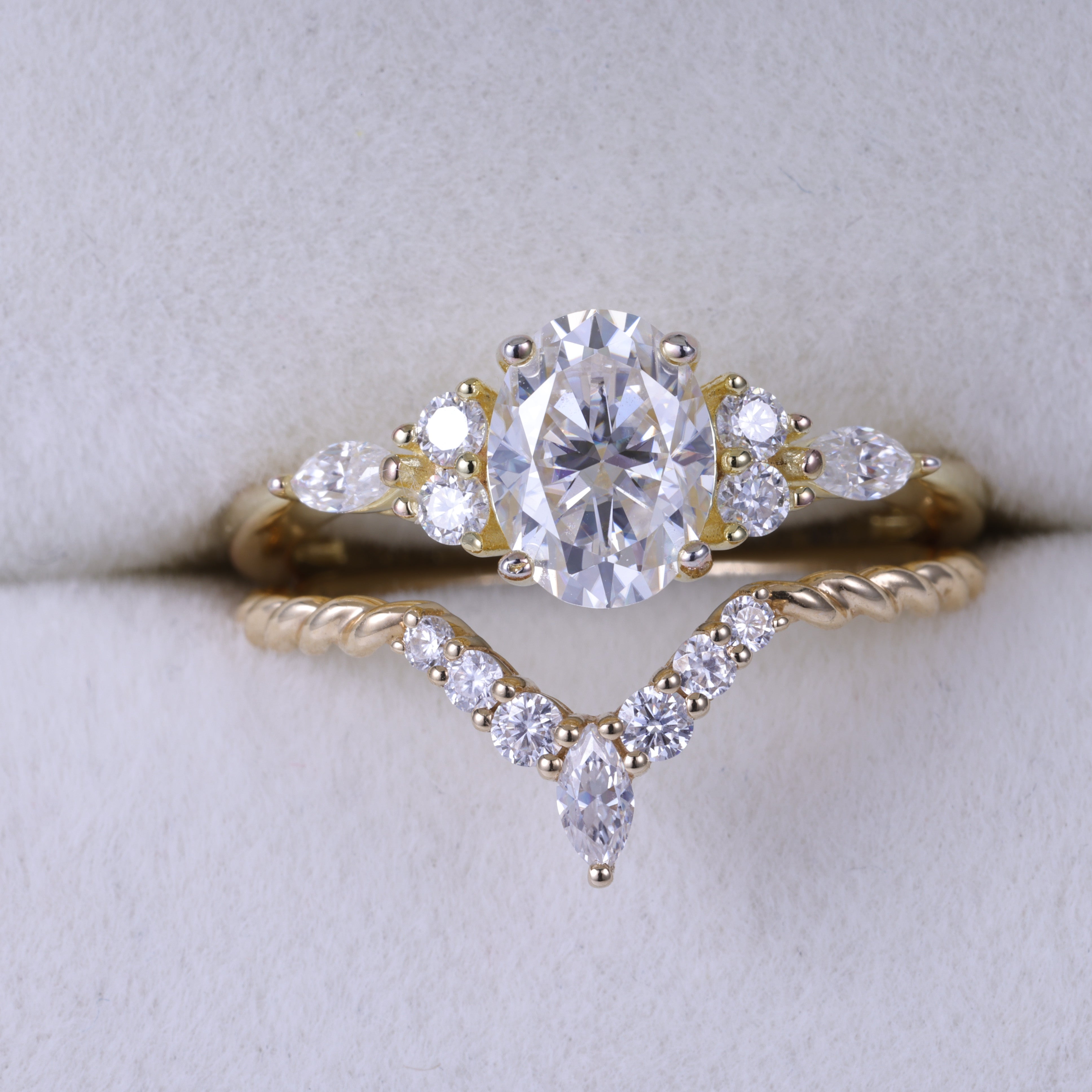 Yellow Gold Lab Diamond  Band Engagement Ring Bridal Set For Her