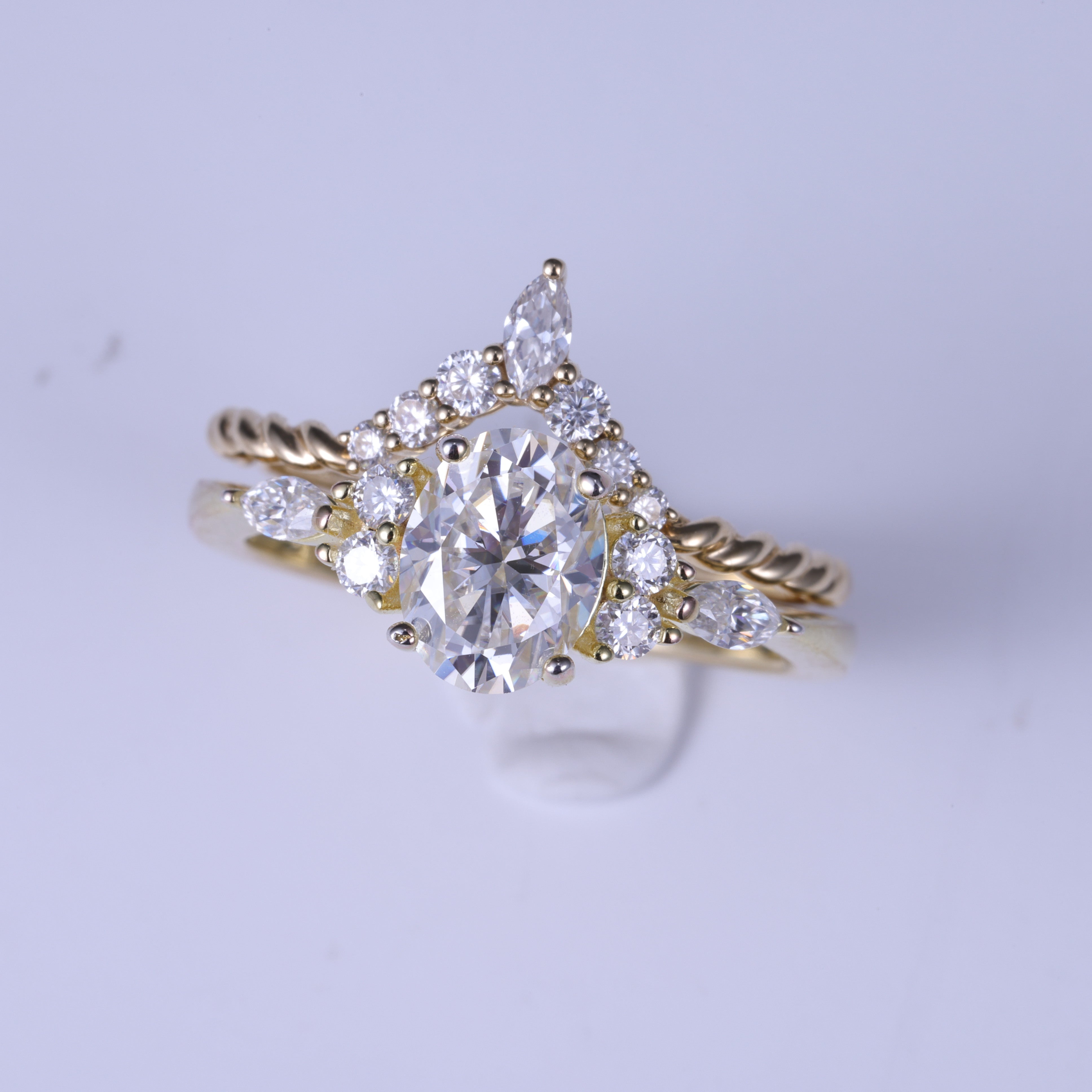 Yellow Gold Moissanite Band Engagement Ring Bridal Set For Her