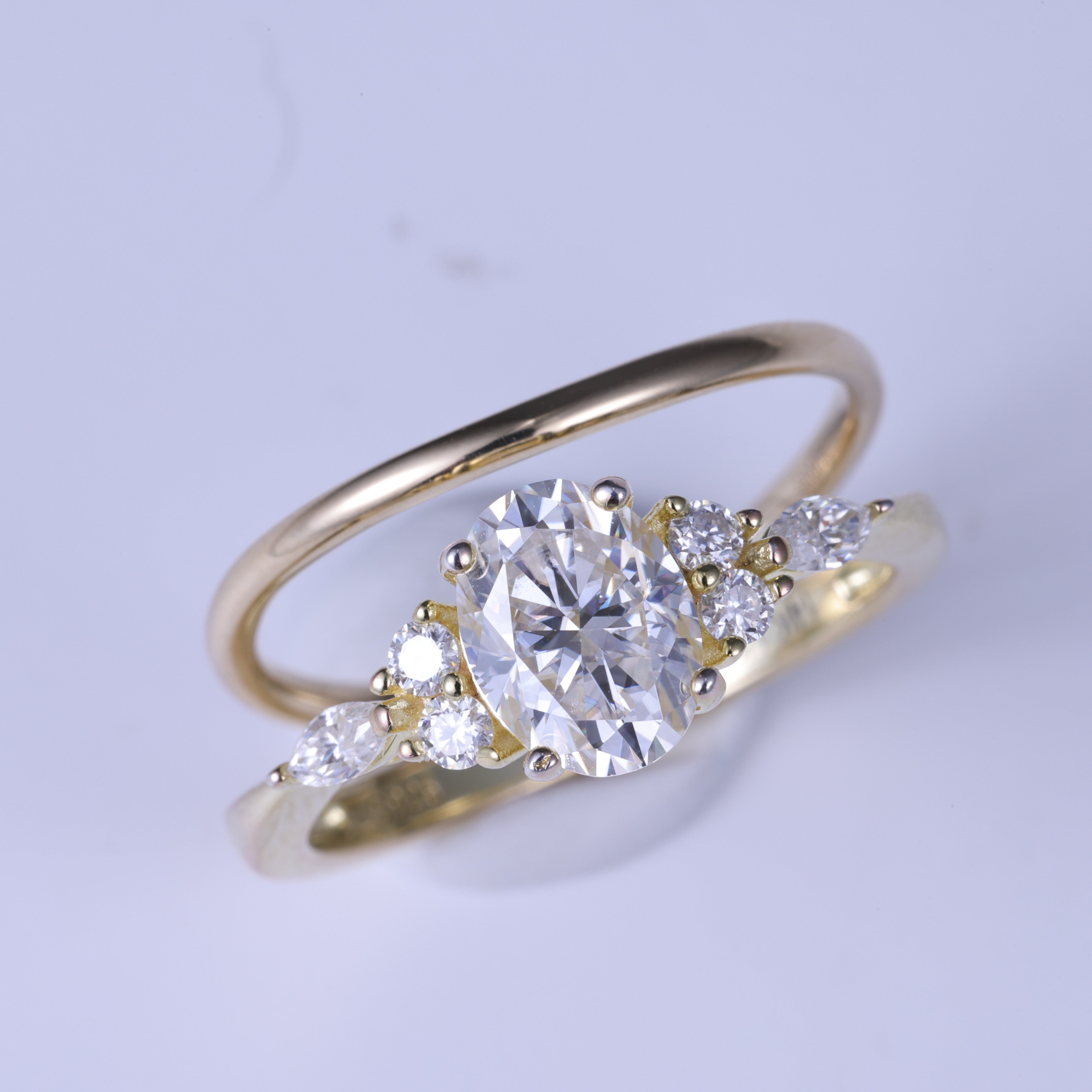 2pc Stack The Lab Diamond  Oval Cut Side Stone Engagement Ring