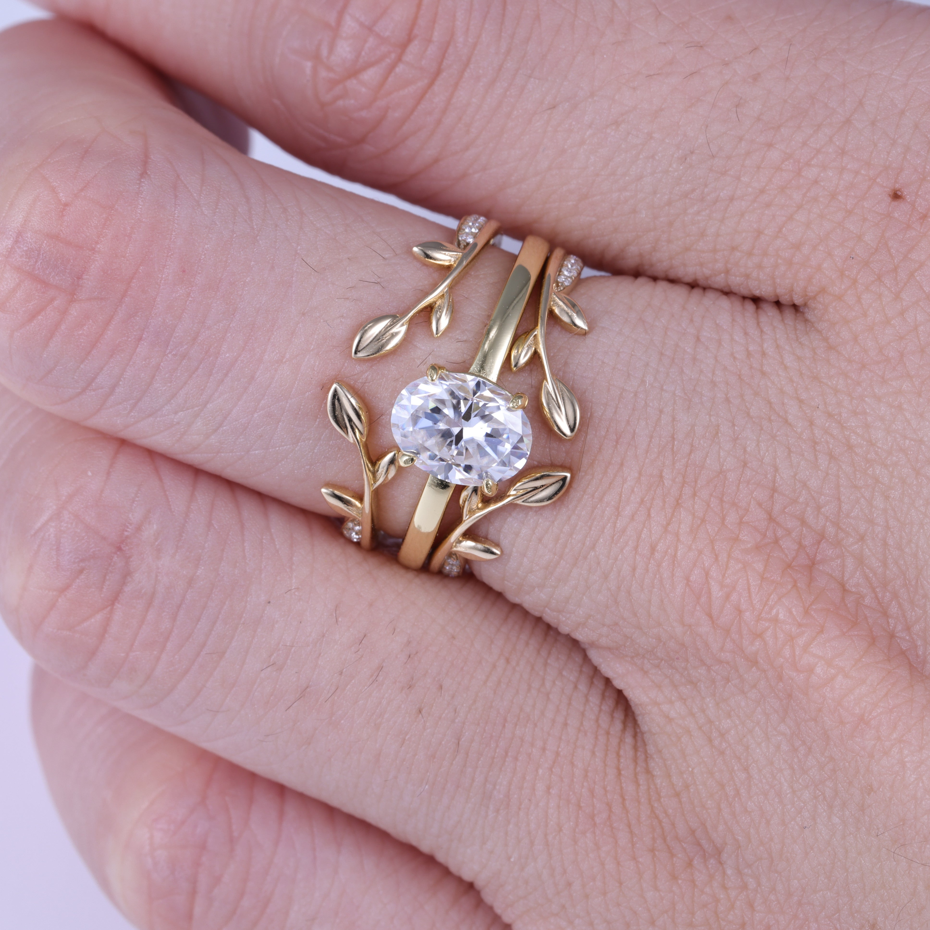 Oval Cut Moissanite Engagement Ring Bridal Set With Enhancer