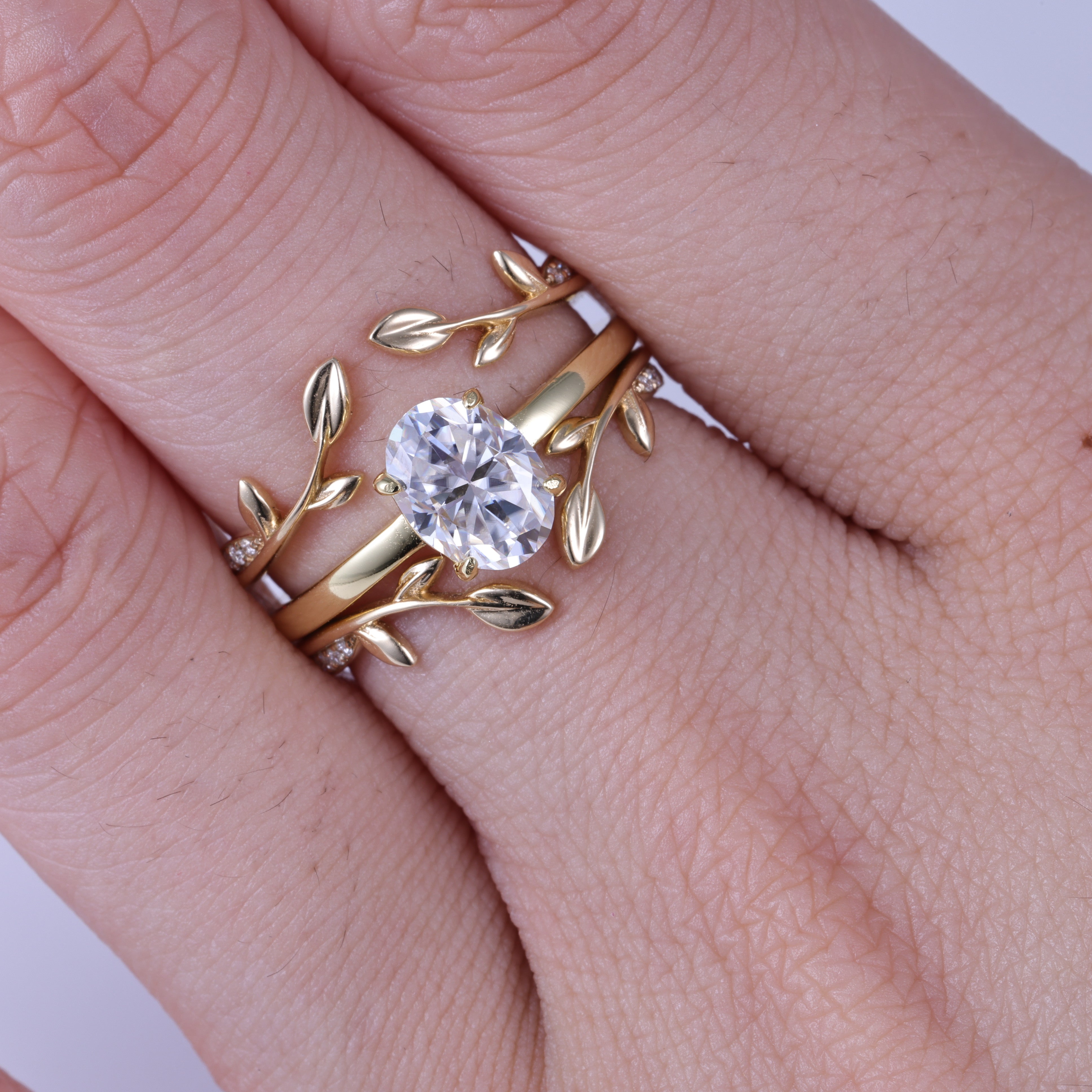 Oval Cut Moissanite Engagement Ring Bridal Set With Enhancer