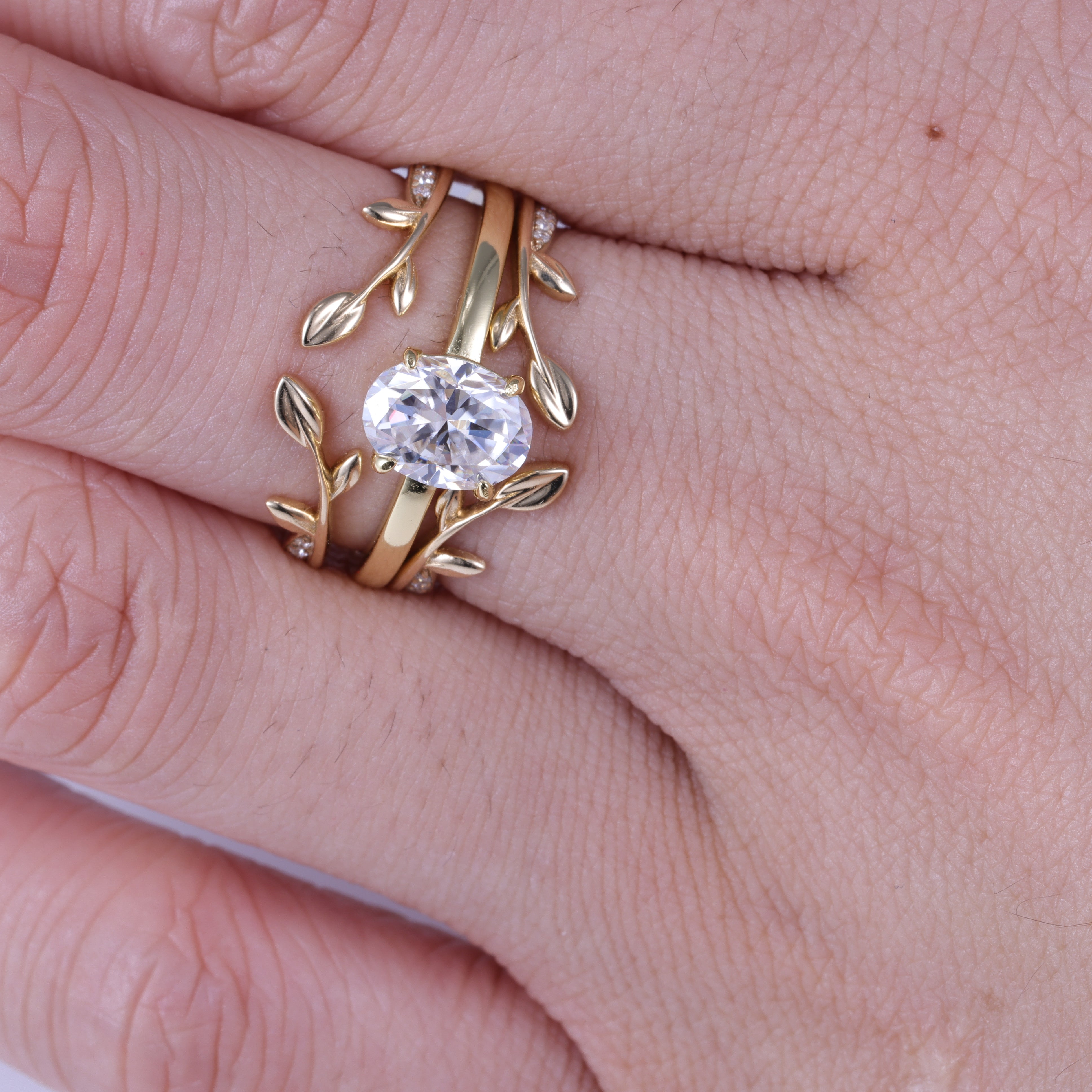 Oval Cut Moissanite Engagement Ring Bridal Set With Enhancer