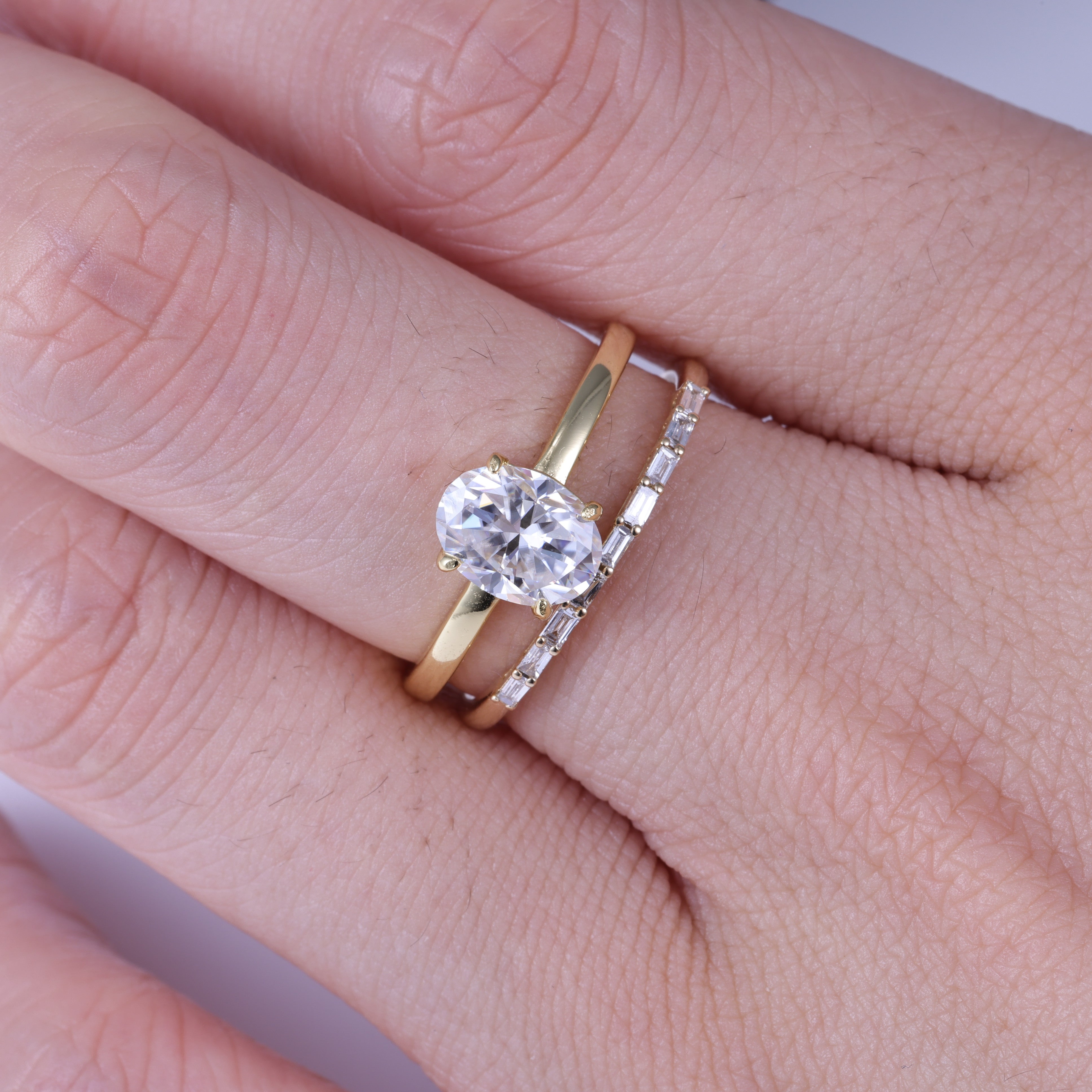 2ct Oval Cut Moissanite Engagement Ring Bridal Set With Straight Band