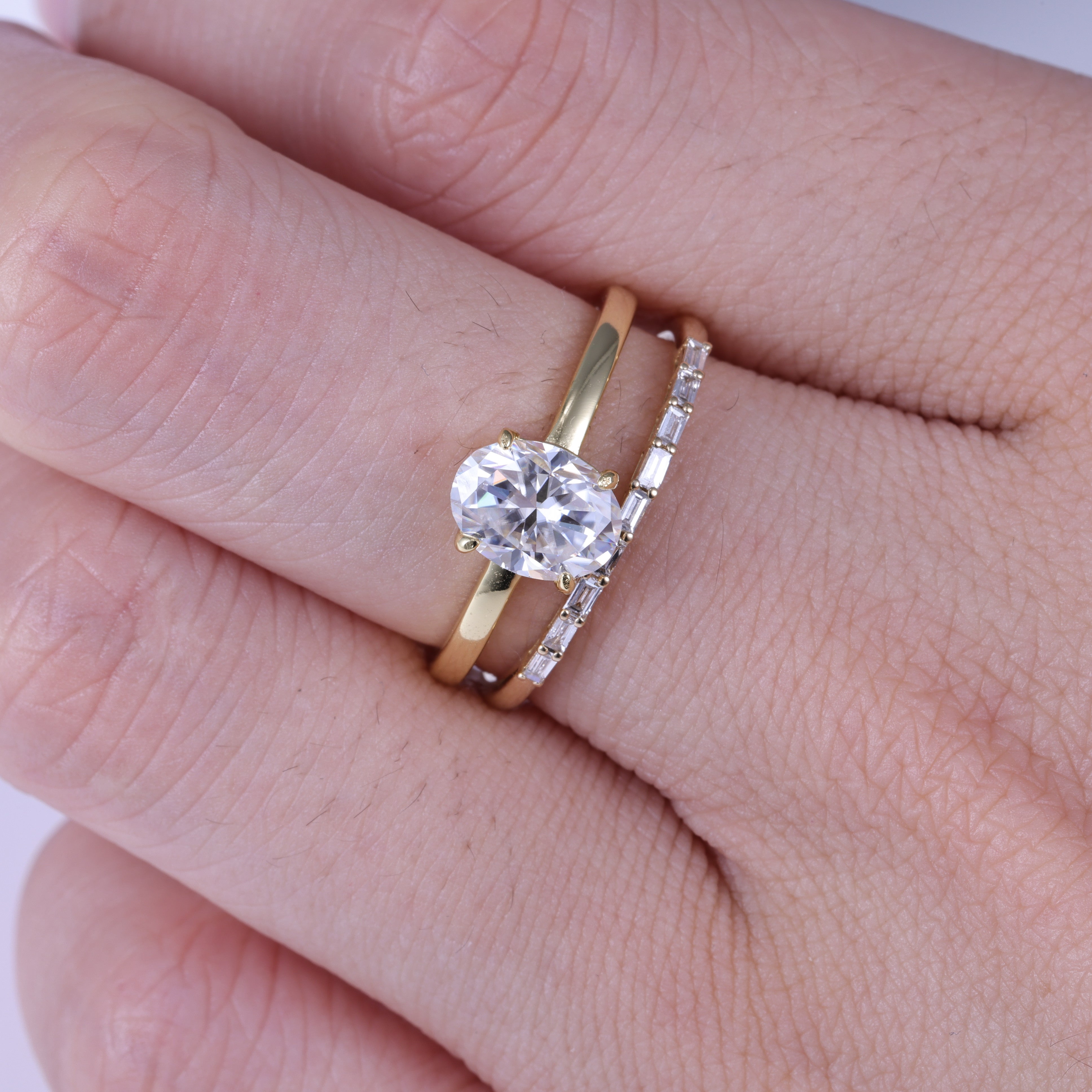 2ct Oval Cut Moissanite Engagement Ring Bridal Set With Straight Band
