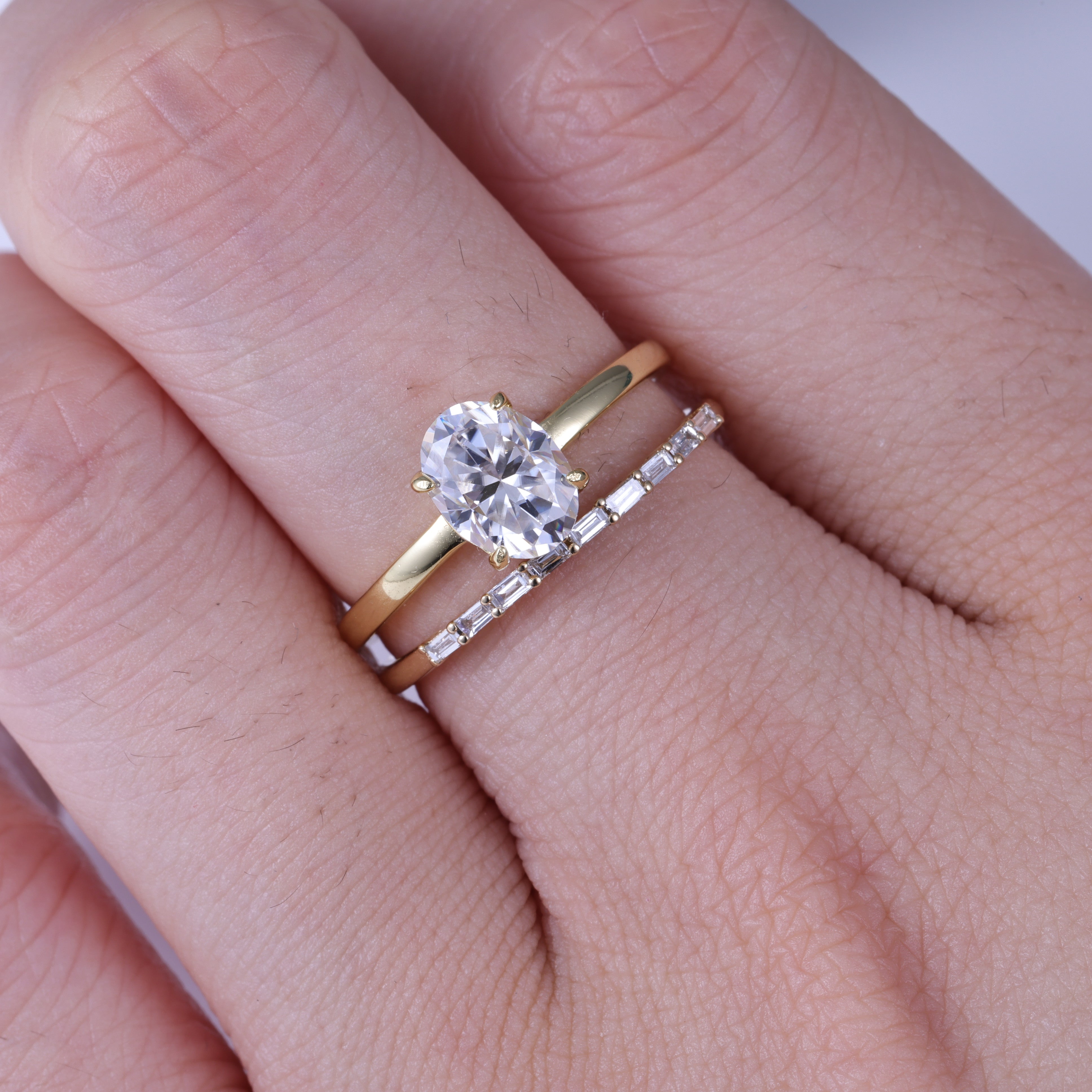 2ct Oval Cut Moissanite Engagement Ring Bridal Set With Straight Band