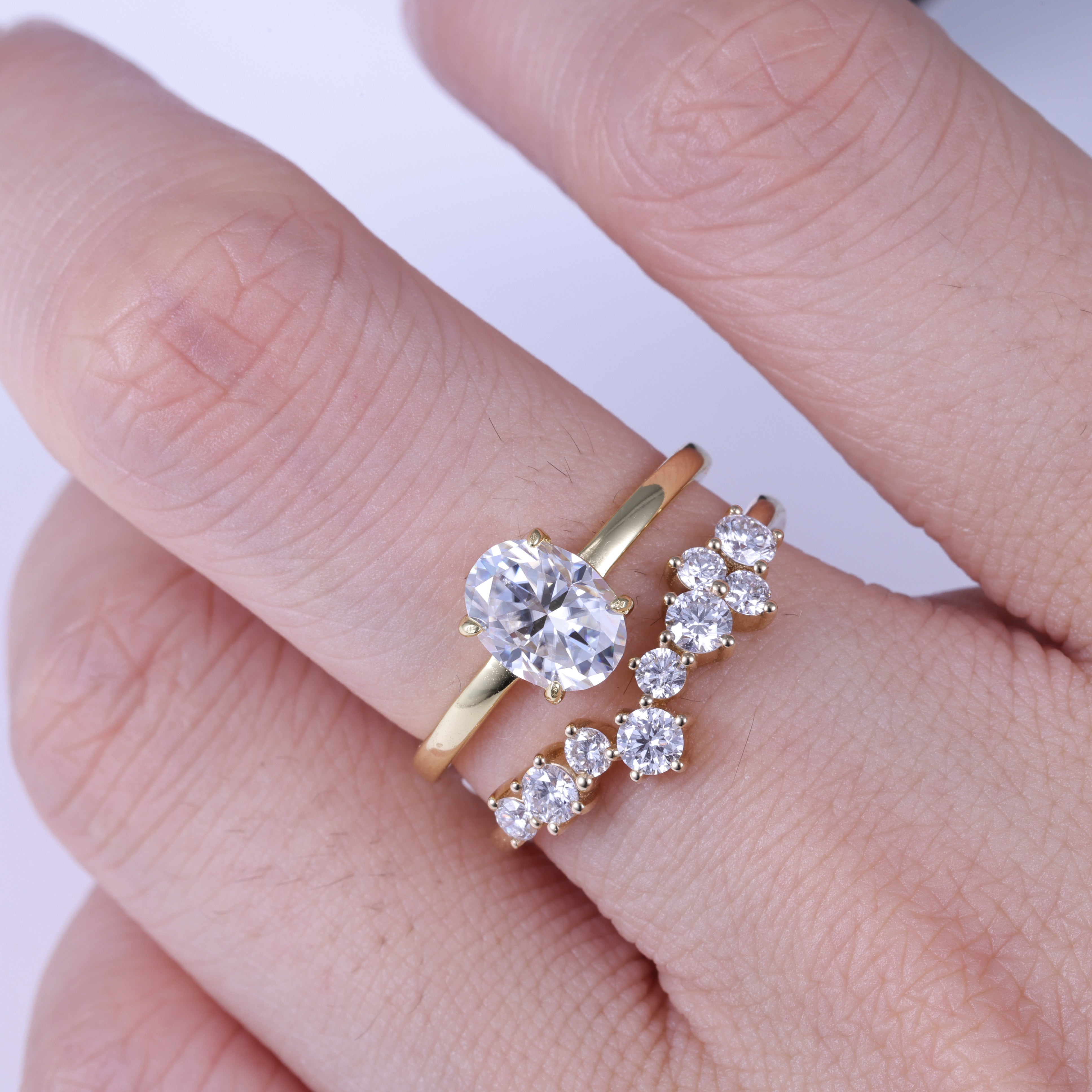 Oval Cut Moissanite Engagement Ring Bridal Set With  irregular Band