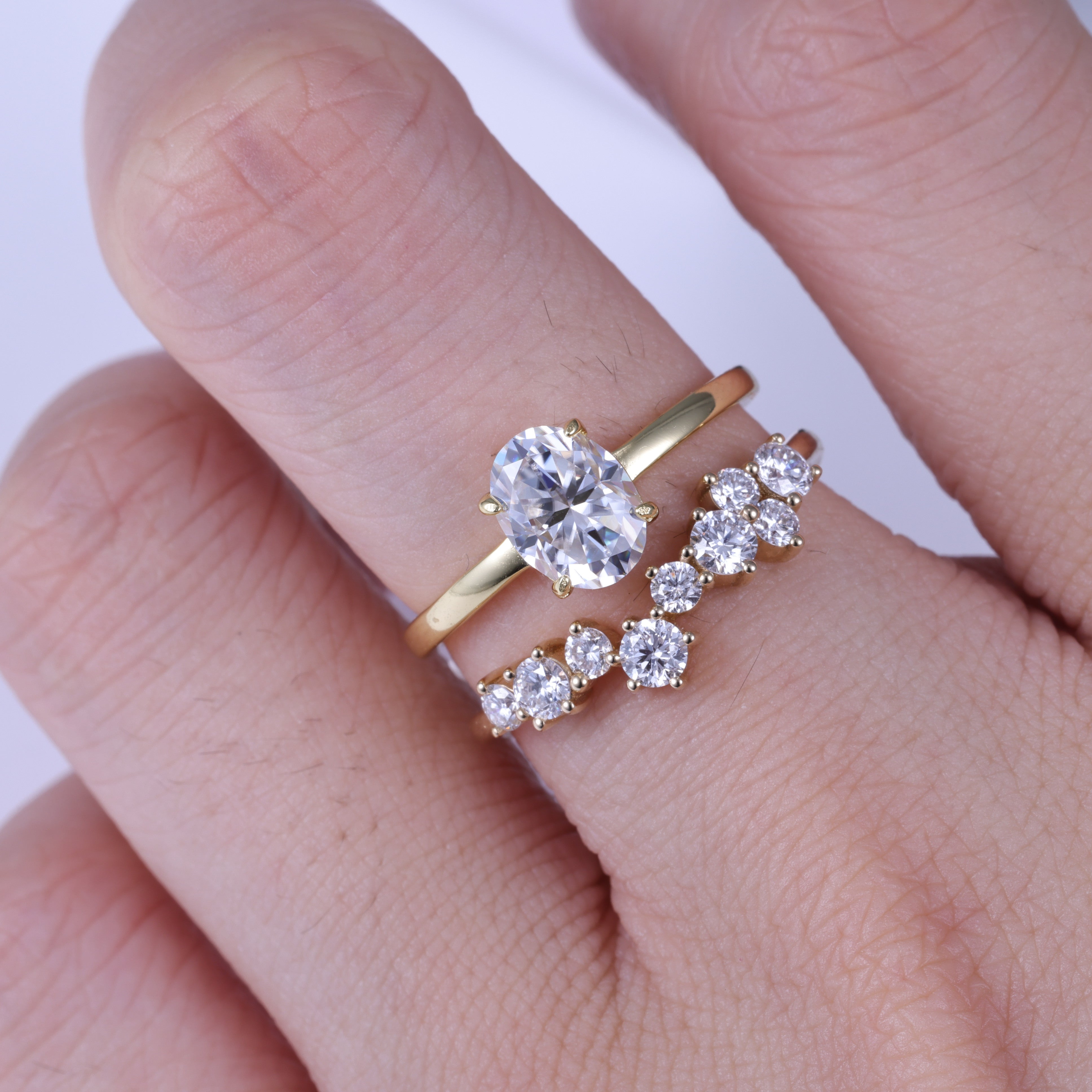 Oval Cut Moissanite Engagement Ring Bridal Set With  irregular Band