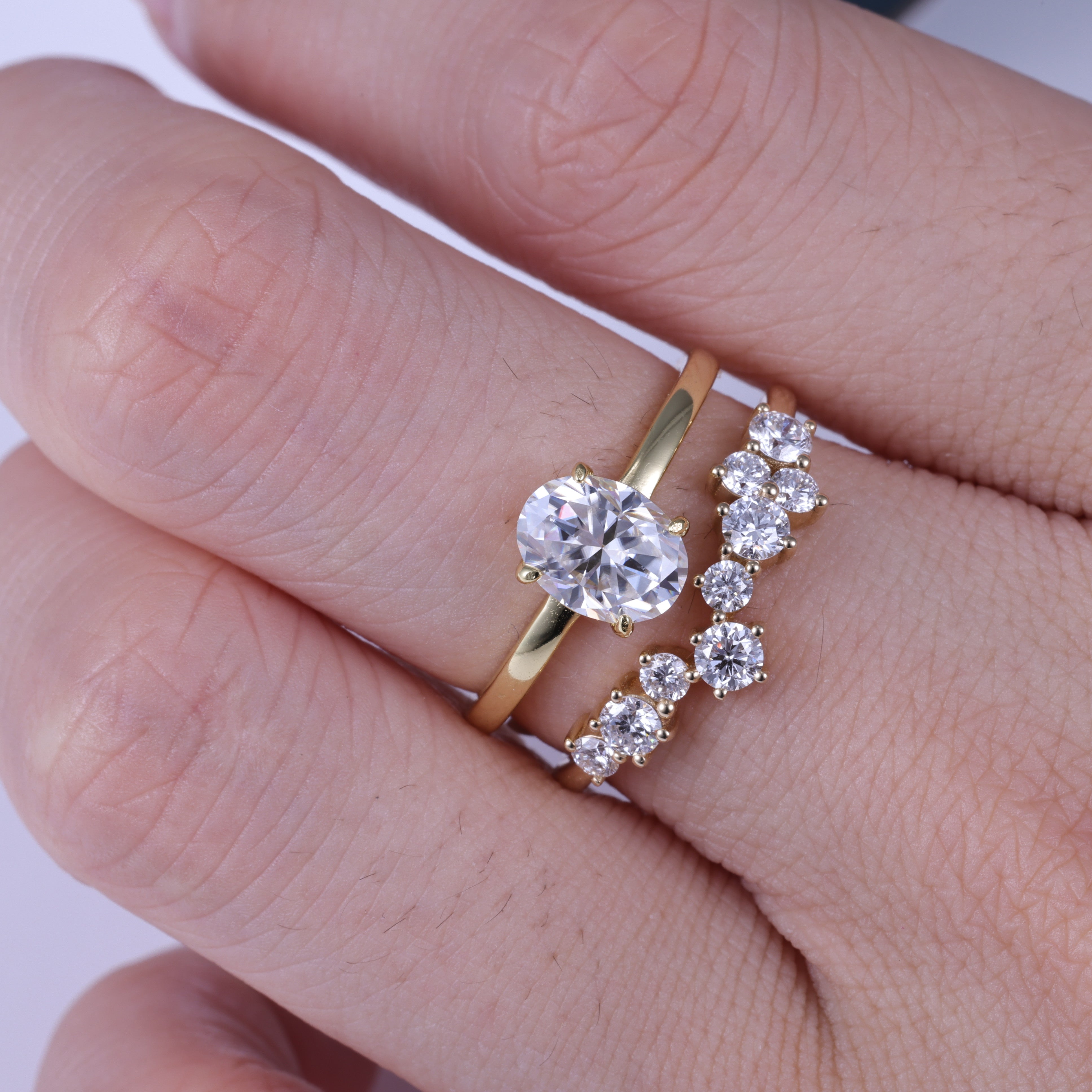 Oval Cut Moissanite Engagement Ring Bridal Set With  irregular Band
