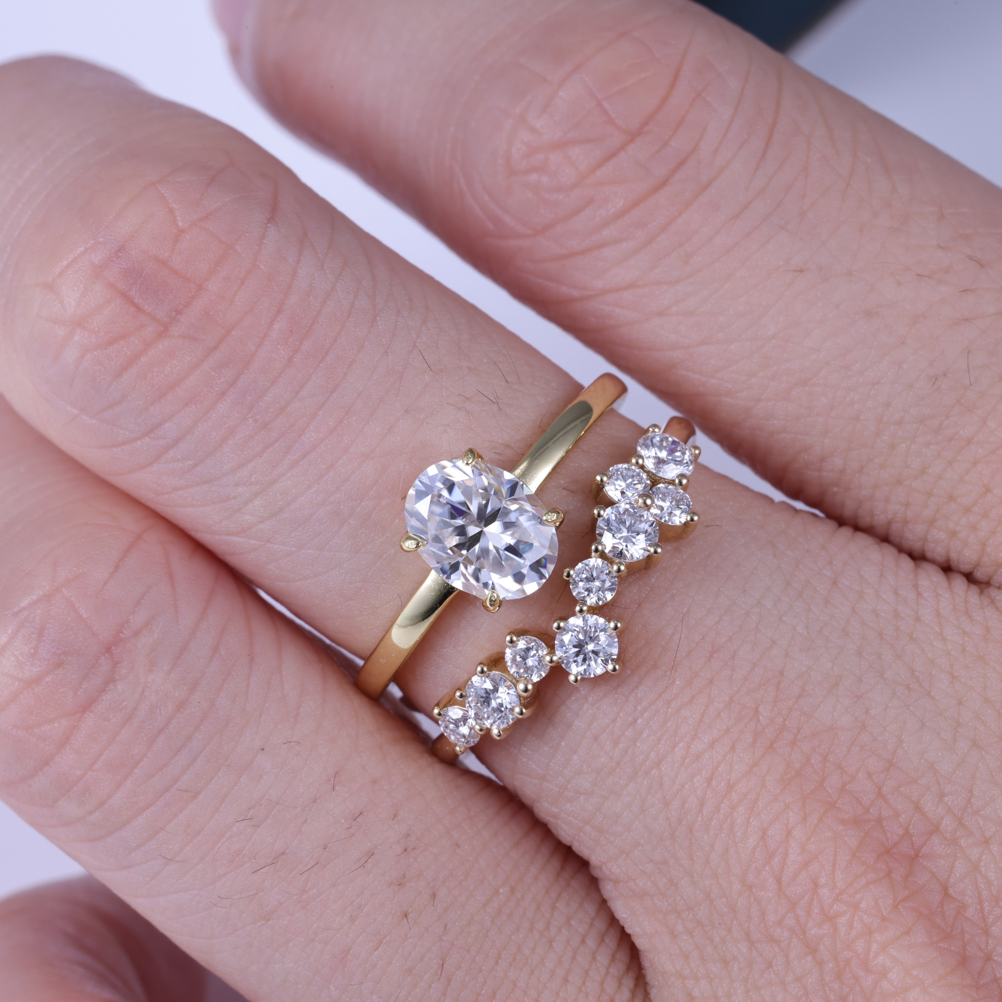 Oval Cut Moissanite Engagement Ring Bridal Set With  irregular Band