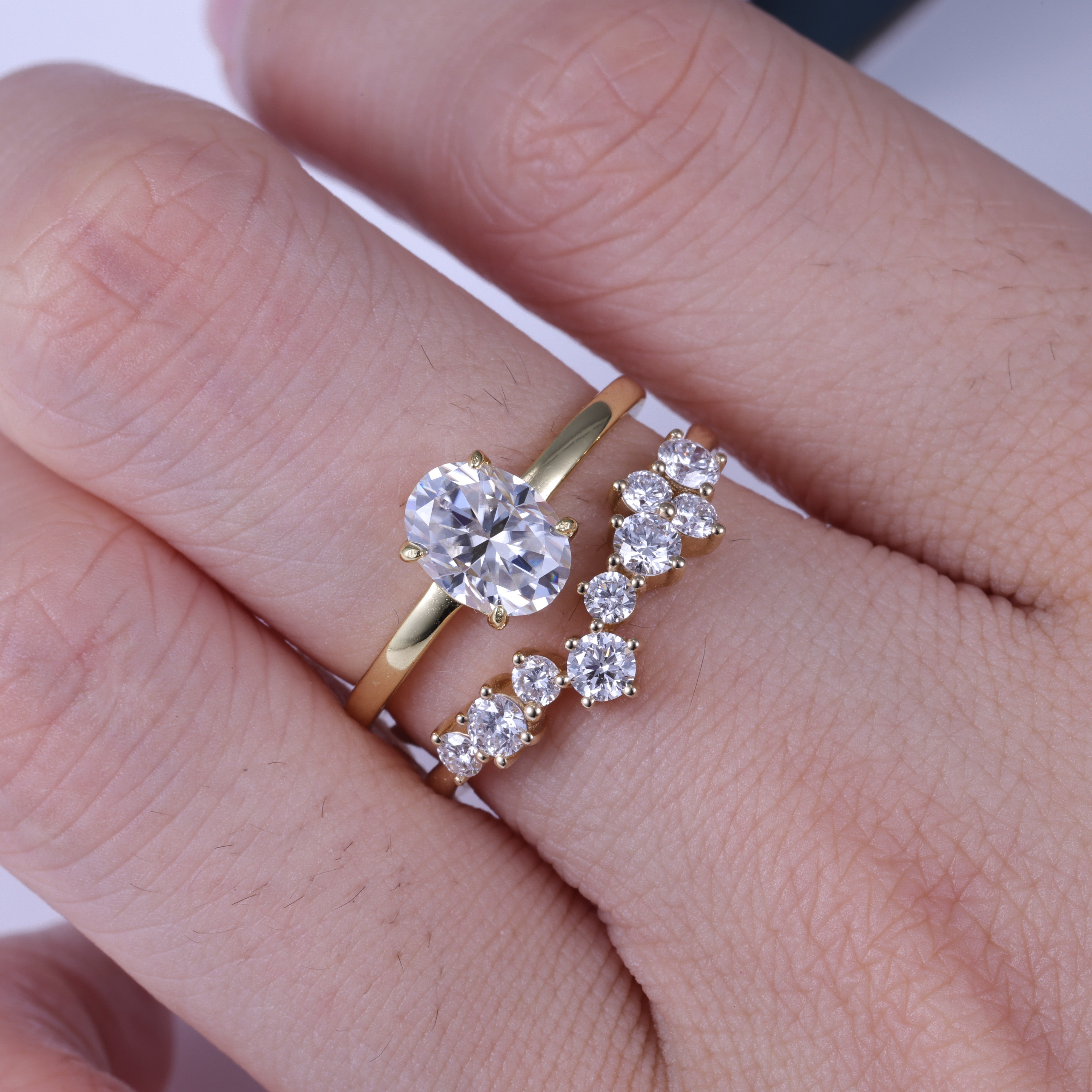 Oval Cut Moissanite Engagement Ring Bridal Set With  irregular Band