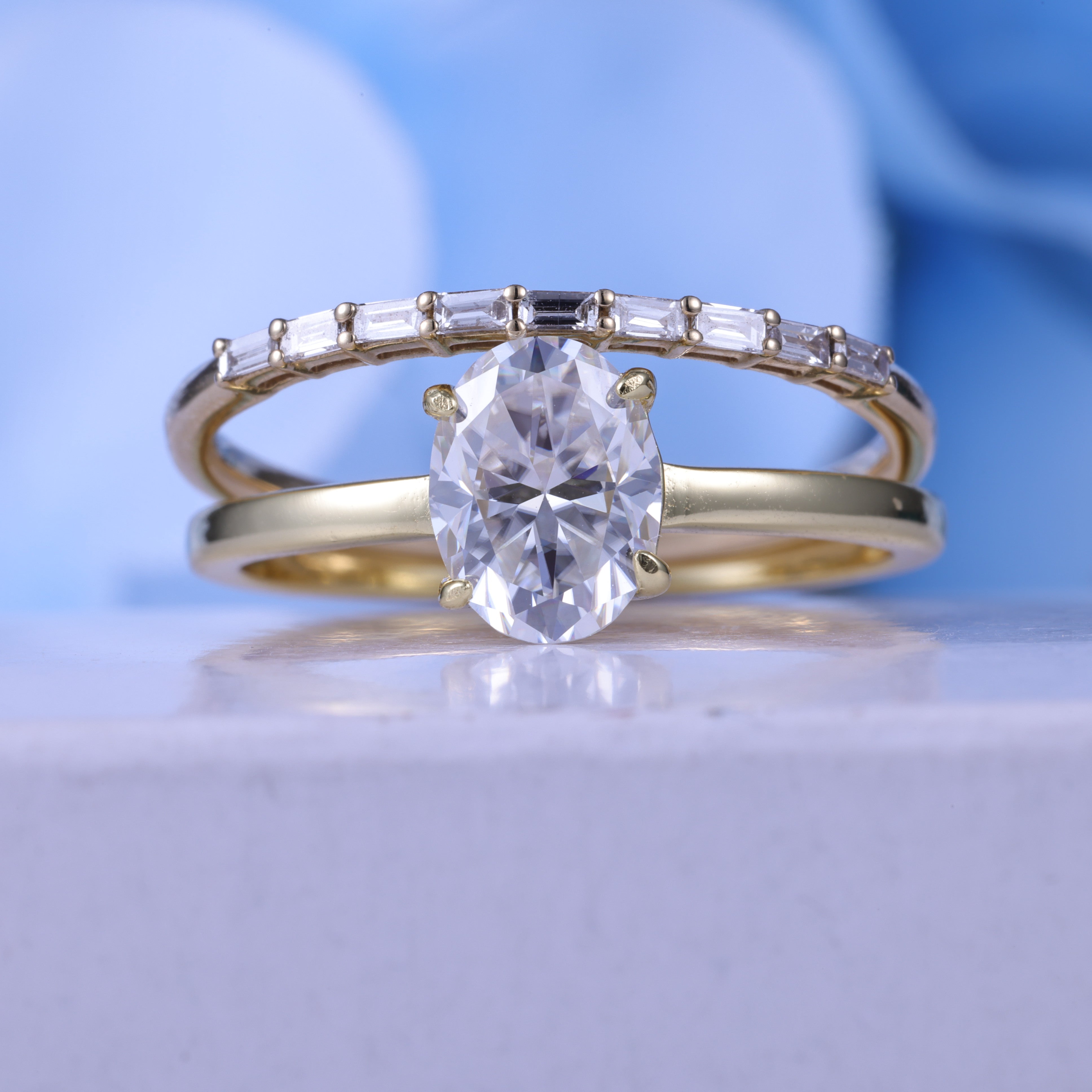 2ct Oval Cut Moissanite Engagement Ring Bridal Set With Straight Band