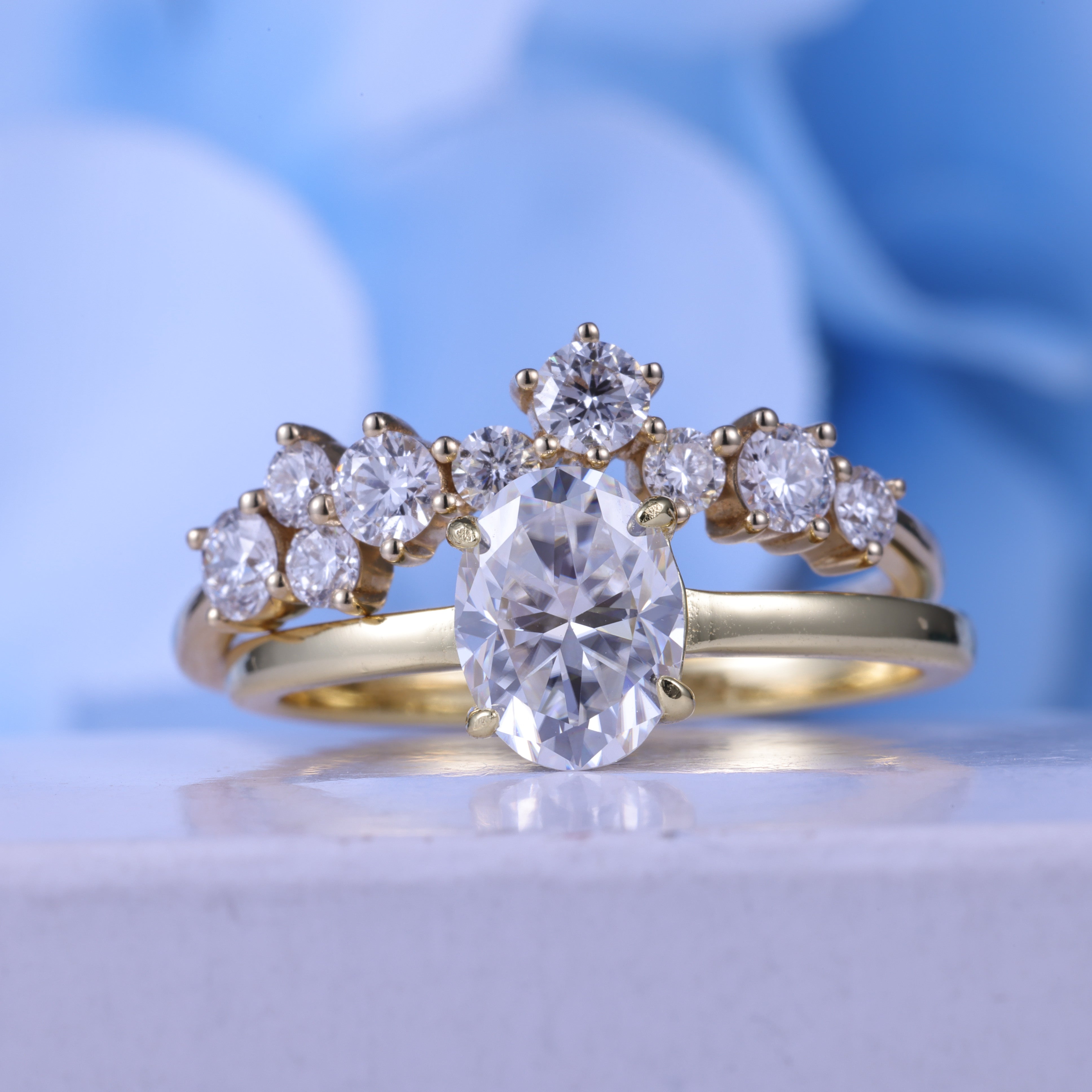 Oval Cut Moissanite Engagement Ring Bridal Set With  irregular Band