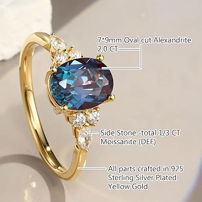 1.5CT Oval Cut Alexandrite Moissanite Lab Grown Classic Side Stone Ring in Rose Gold