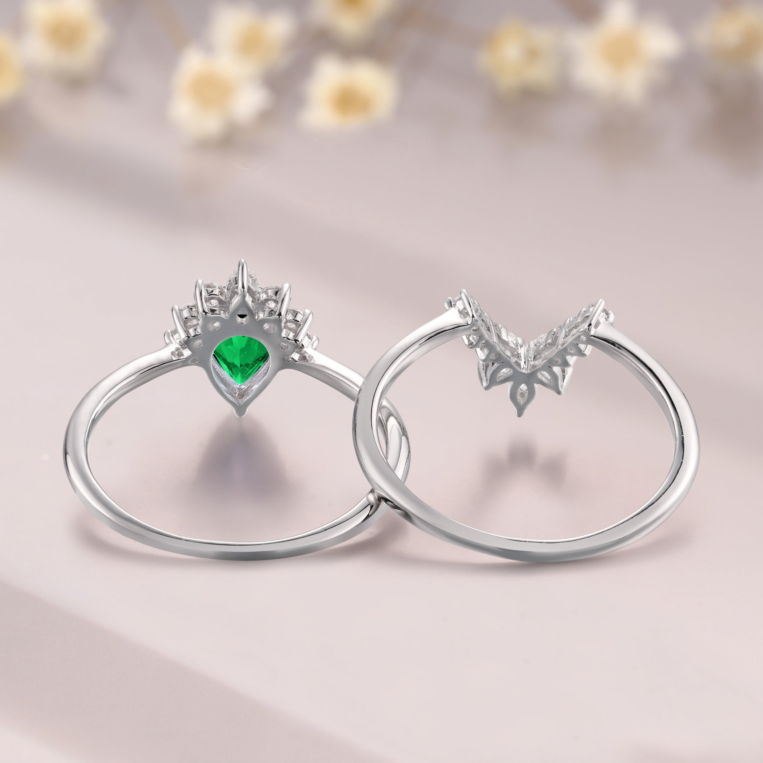 Tsavorite garnet engagement ring set 14K yellow gold marquise moissanite bridal set green gemstone ring gift for women