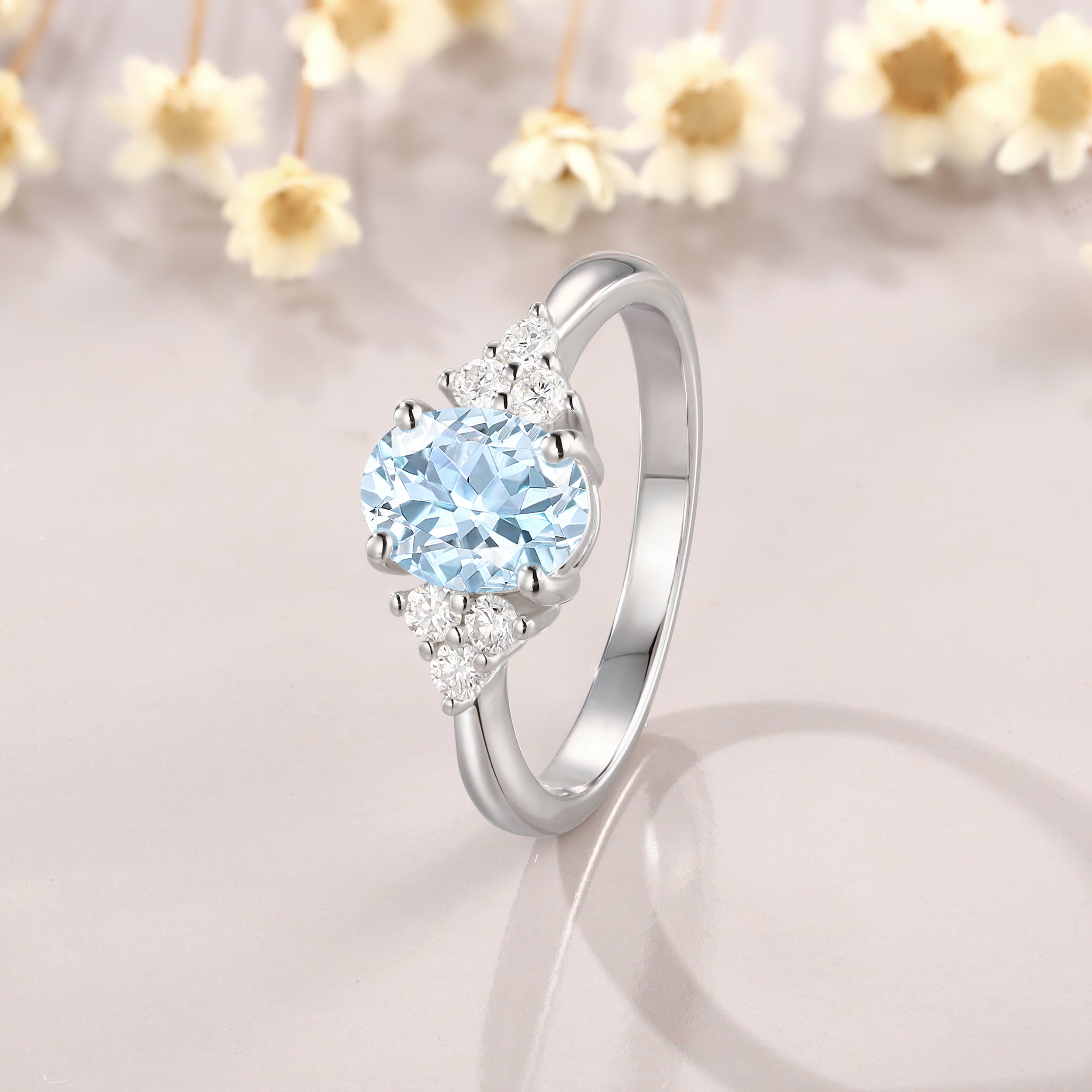 1/2CT Oval Cut Moissanite Lab Aquamarine Engagement Ring
