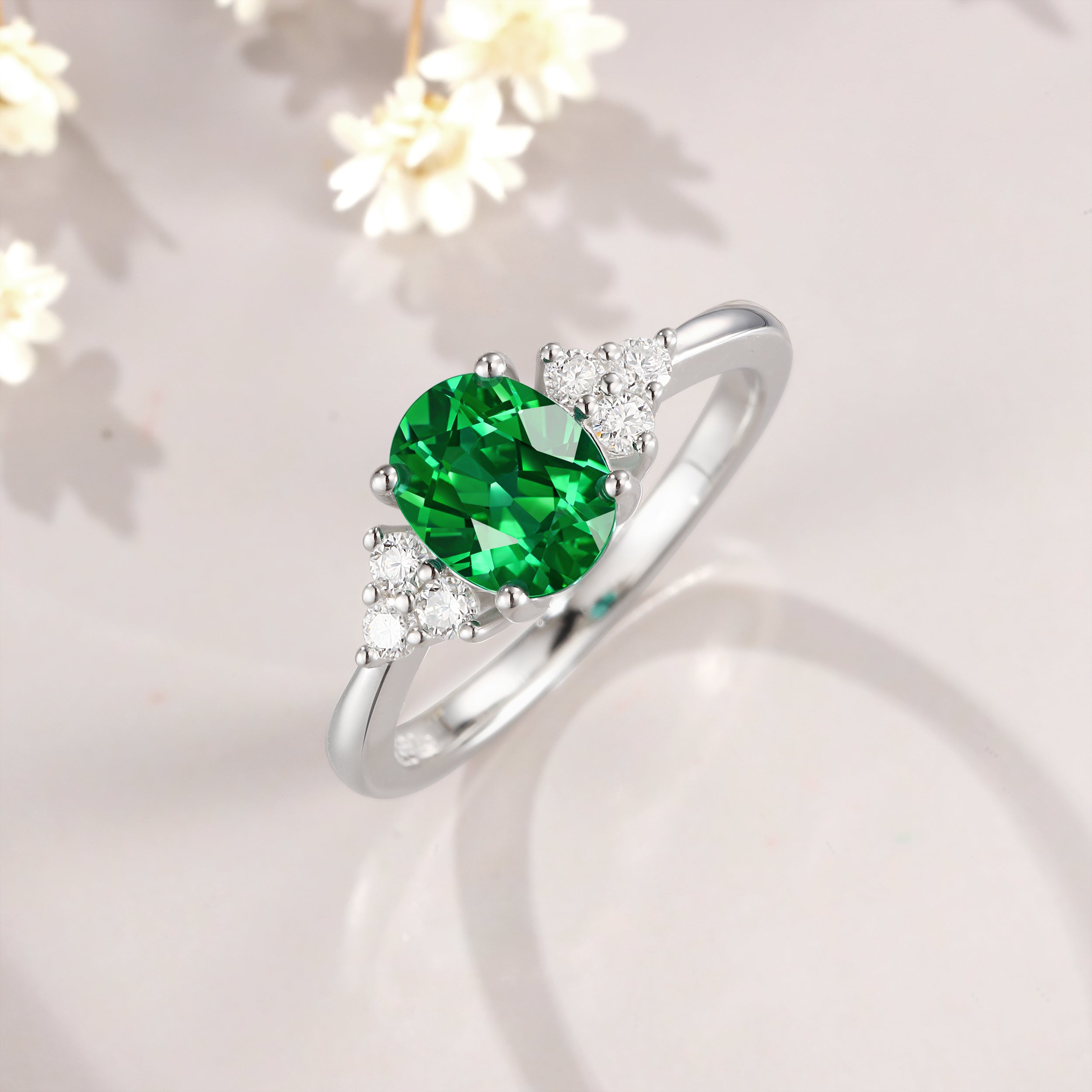 1.5CT Oval Cut Moissanite Lab Emerald Engagement Ring Set Vintage Bridal Set