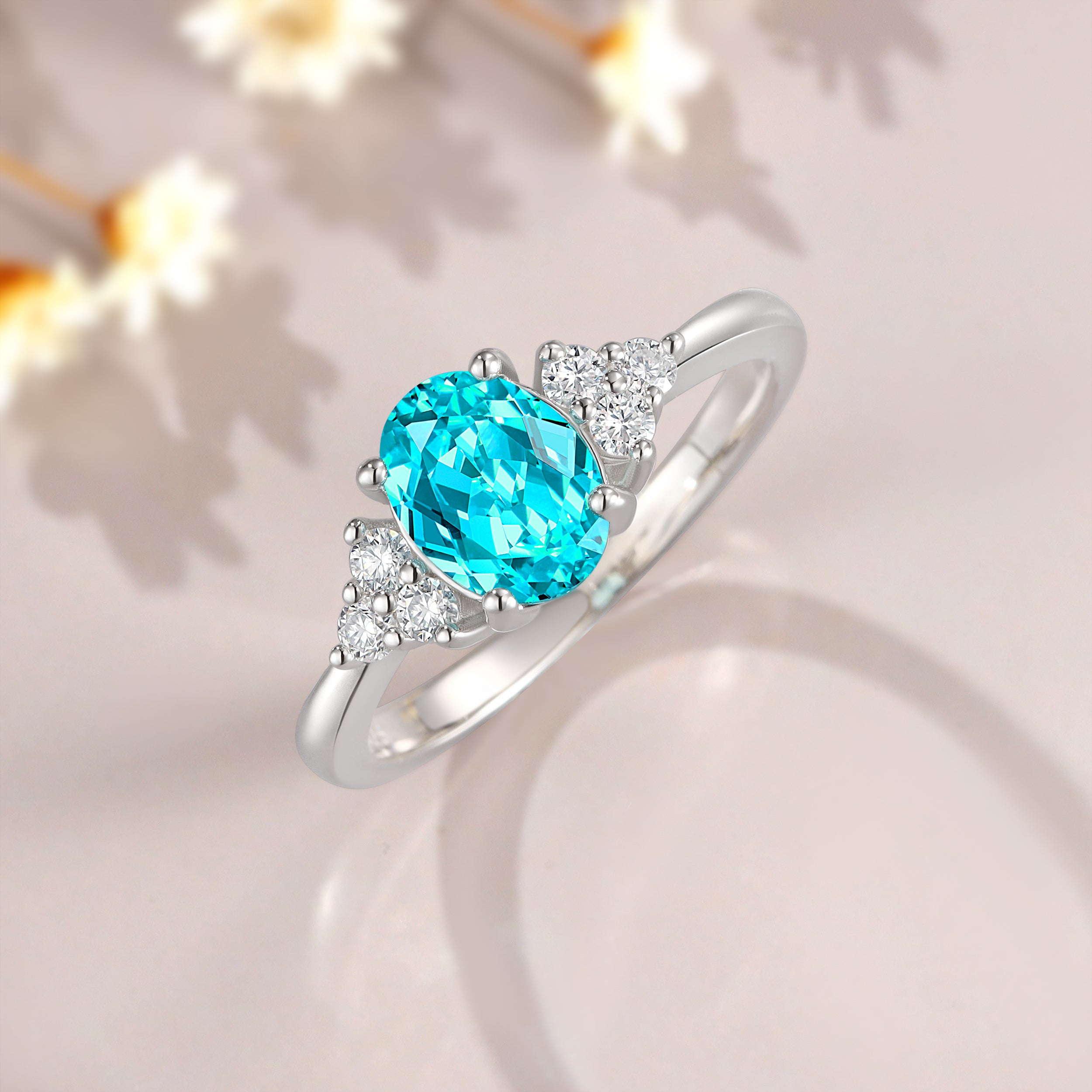 1/2CT Oval Cut Moissanite Lab Paraiba Engagement Valentine's Day Gift October Birthstone Ring