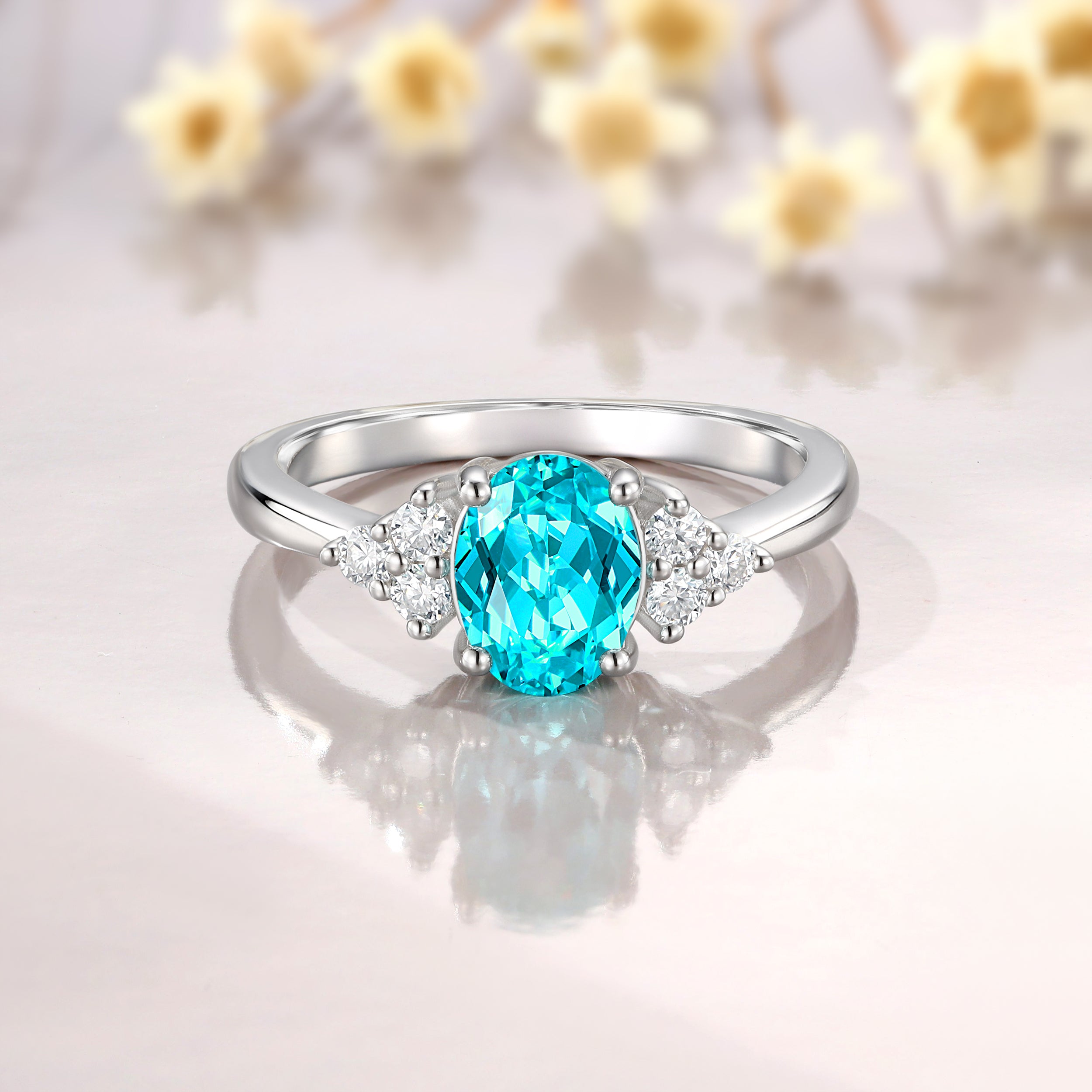 1/2CT Oval Cut Moissanite Lab Paraiba Engagement Valentine's Day Gift October Birthstone Ring